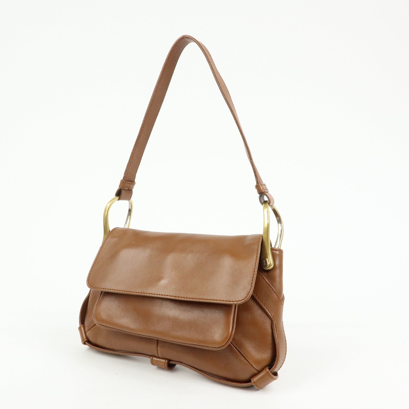 SAINT LAURENT PARIS Leather Shoulder Bag Hand Bag Brown