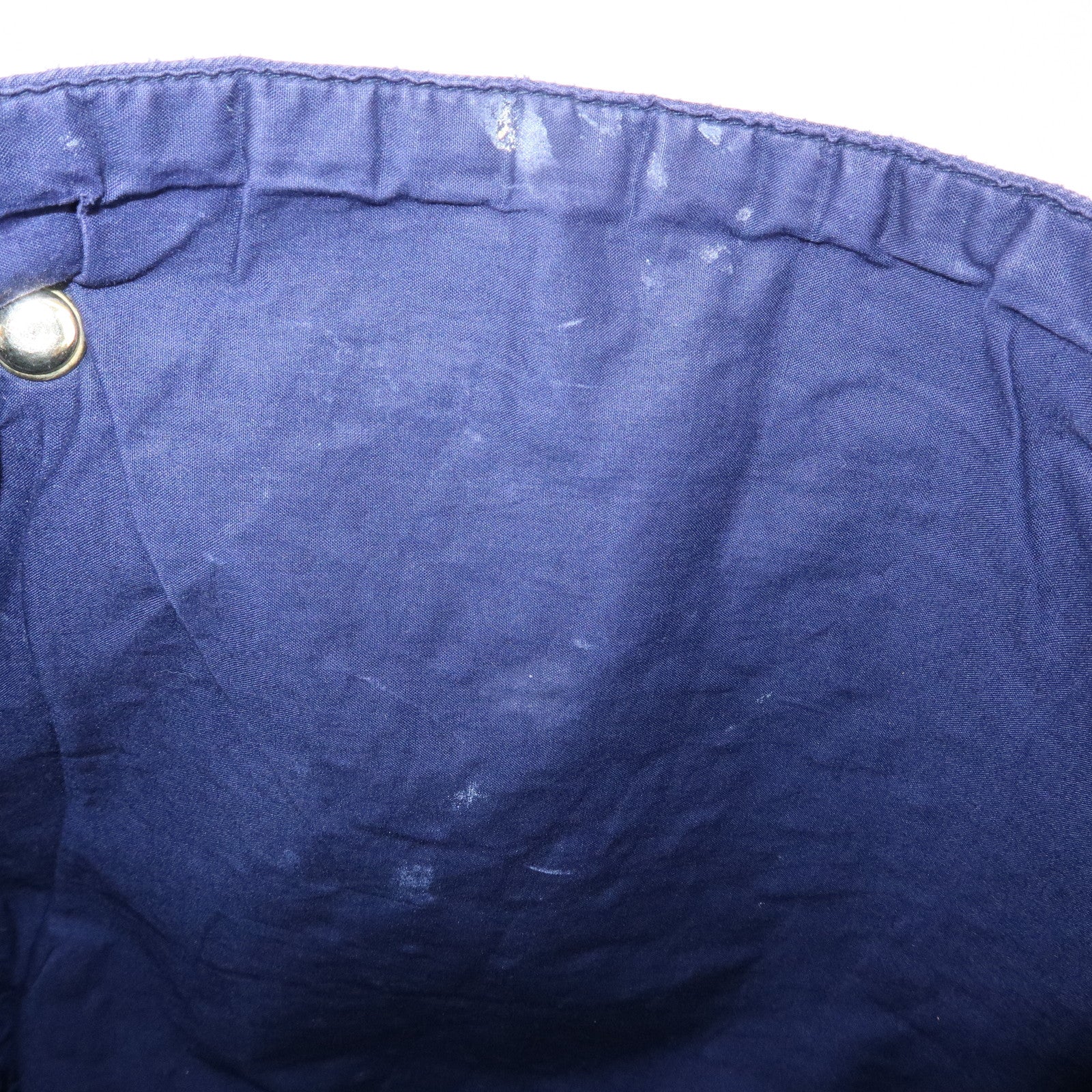 HERMES Amedaba Cabas de Poche Cotton Canvas Leather Tote Bag Navy