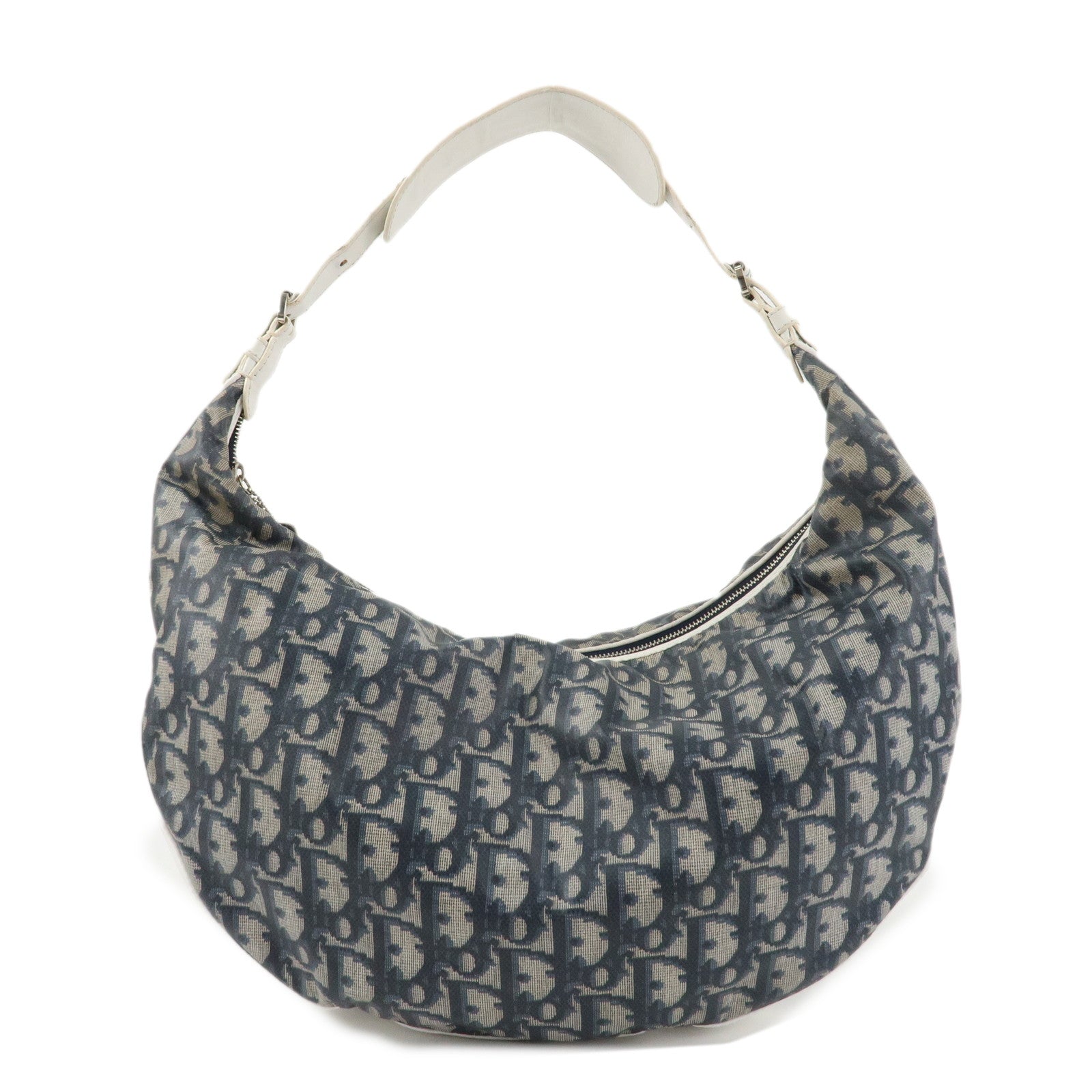 Christian Dior Trotter PVC Leather Shoulder Bag Hand Bag Navy White Used