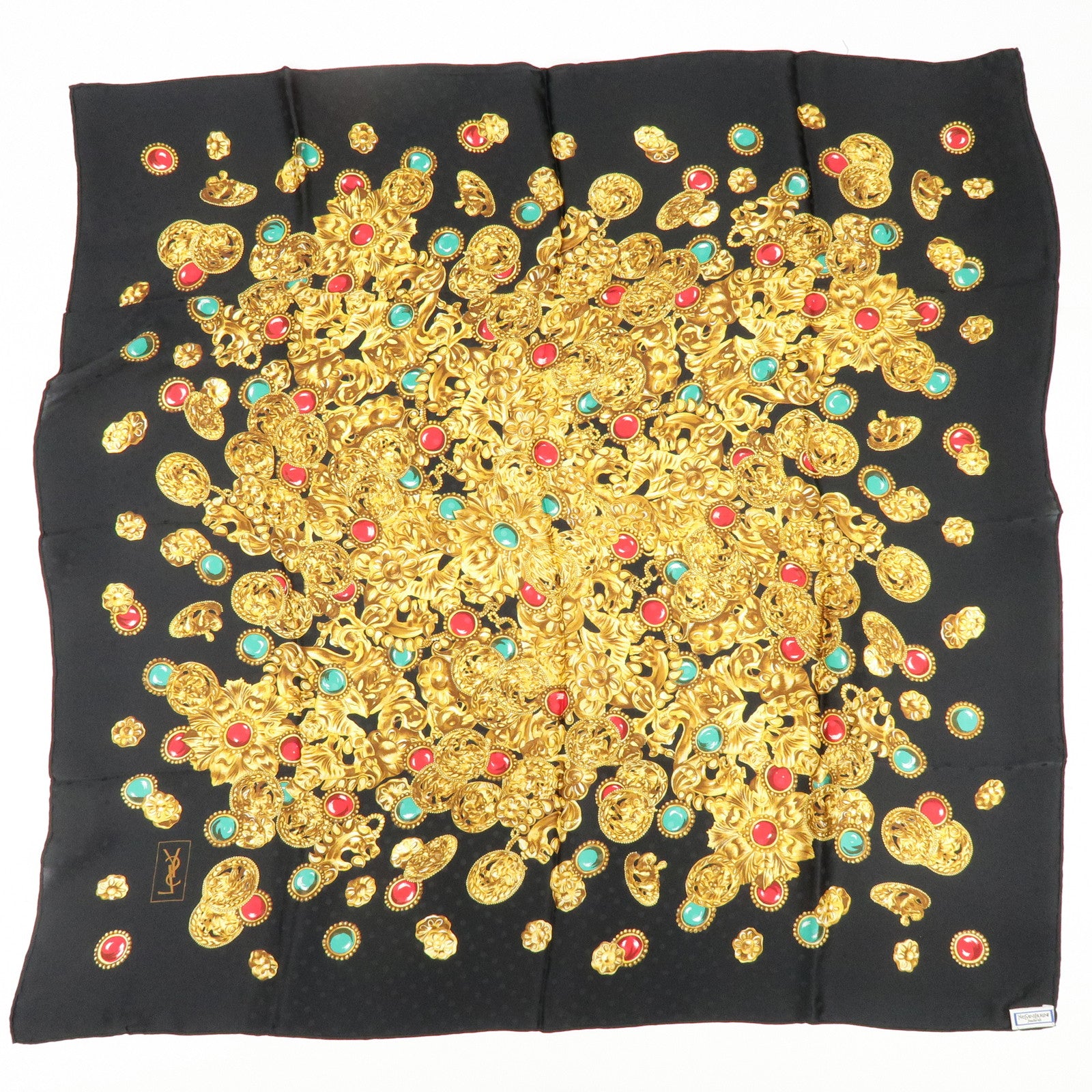 SAINT LAURENT PARIS Silk 100% Scarf Jewelry Poka Dots Black Yellow