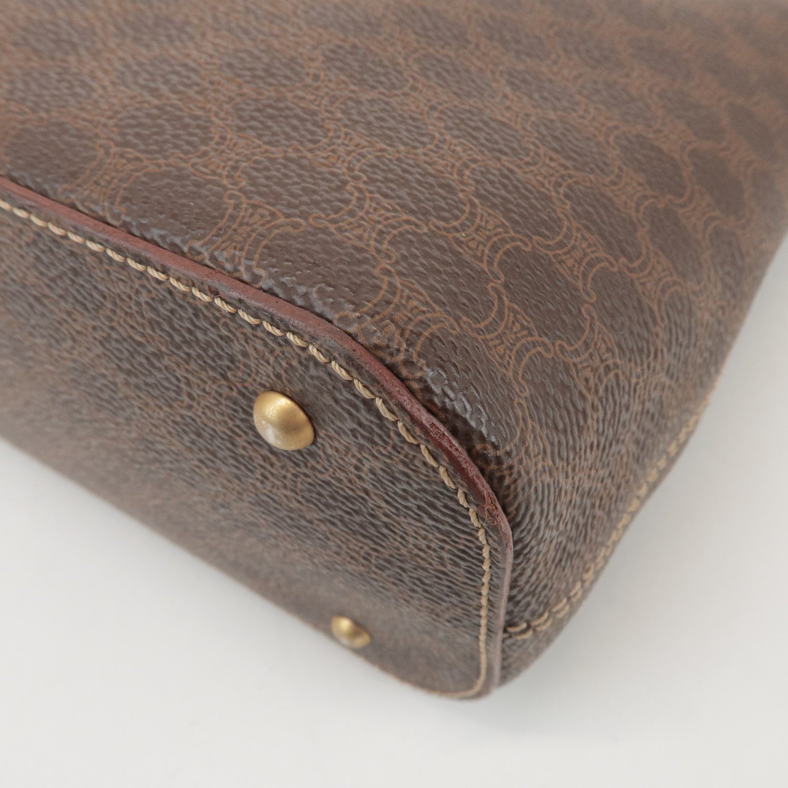 CELINE Macadam PVC Coated Canvas Leather Hand Bag Tote Bag Brown