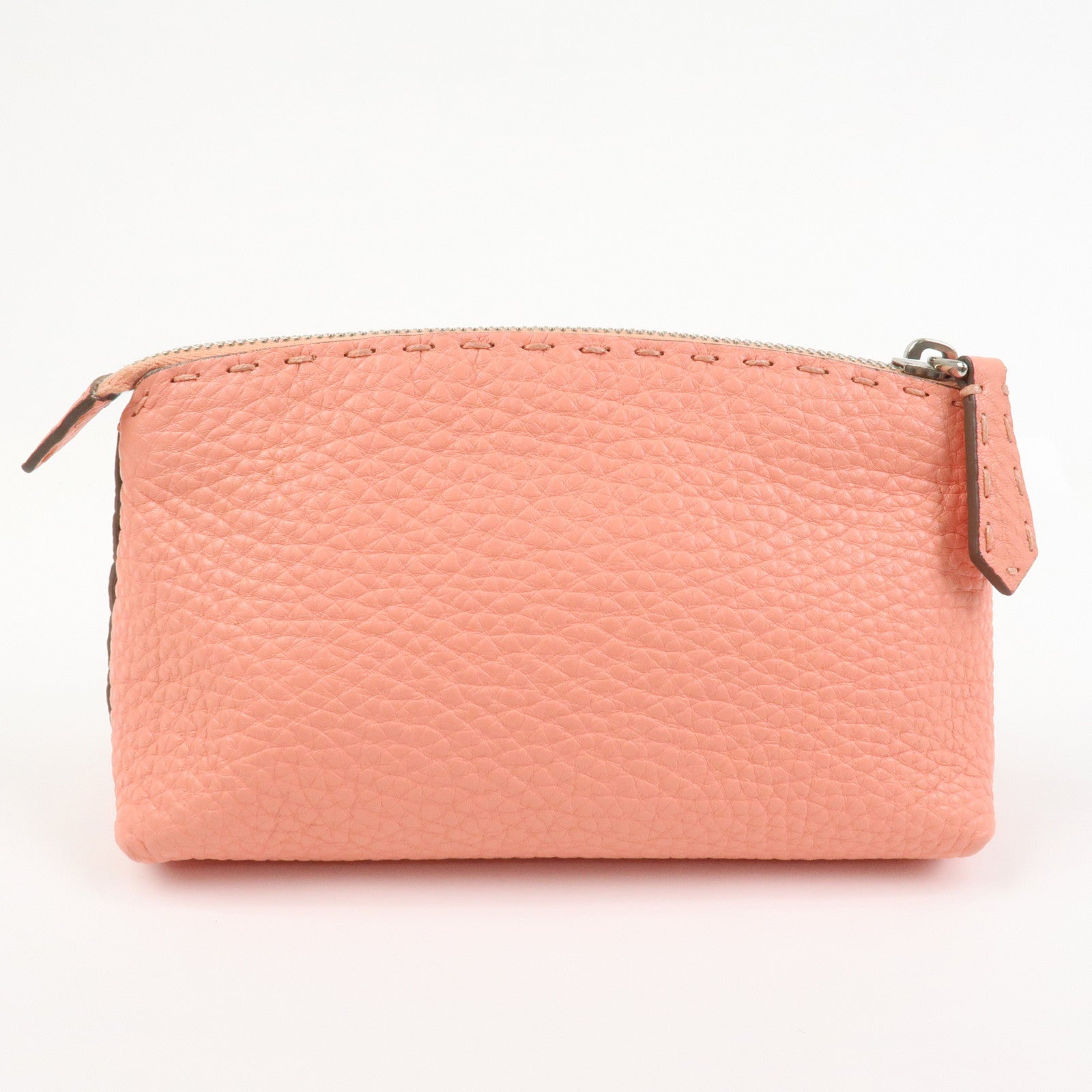 FENDI Selleria Leather Pouch Cosmetic Pouch Coral Pink