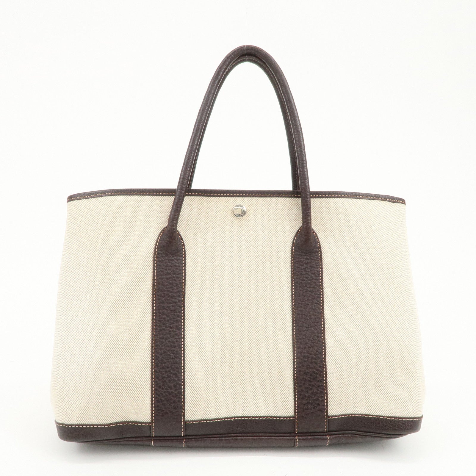 HERMES Garden Party Toile H Leather Tote Bag Hand Bag Natural