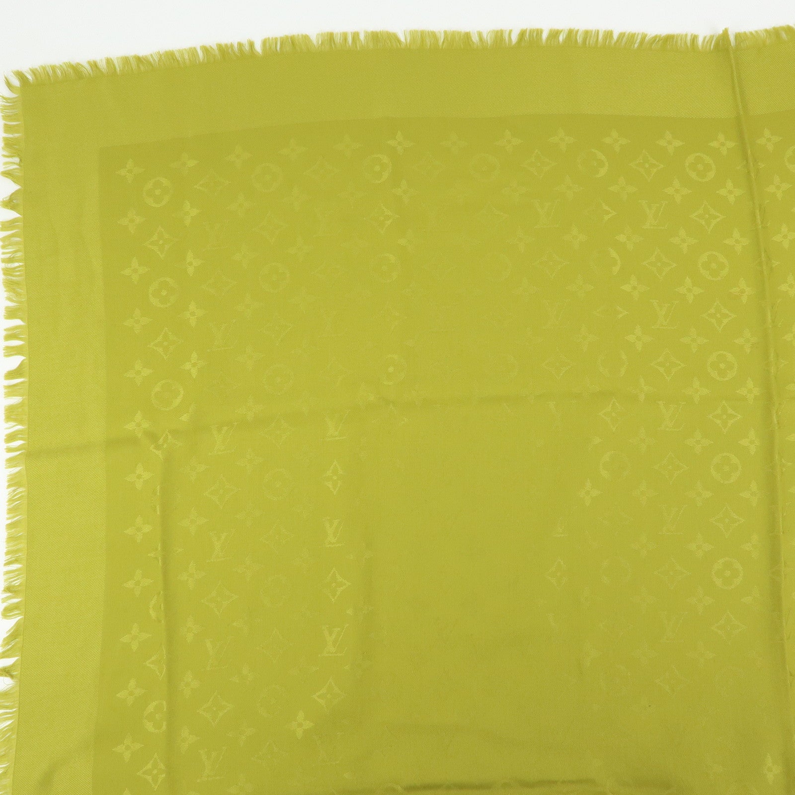 Louis Vuitton Monogrm Silk Wool Scarf Shawl Anis Green M71326