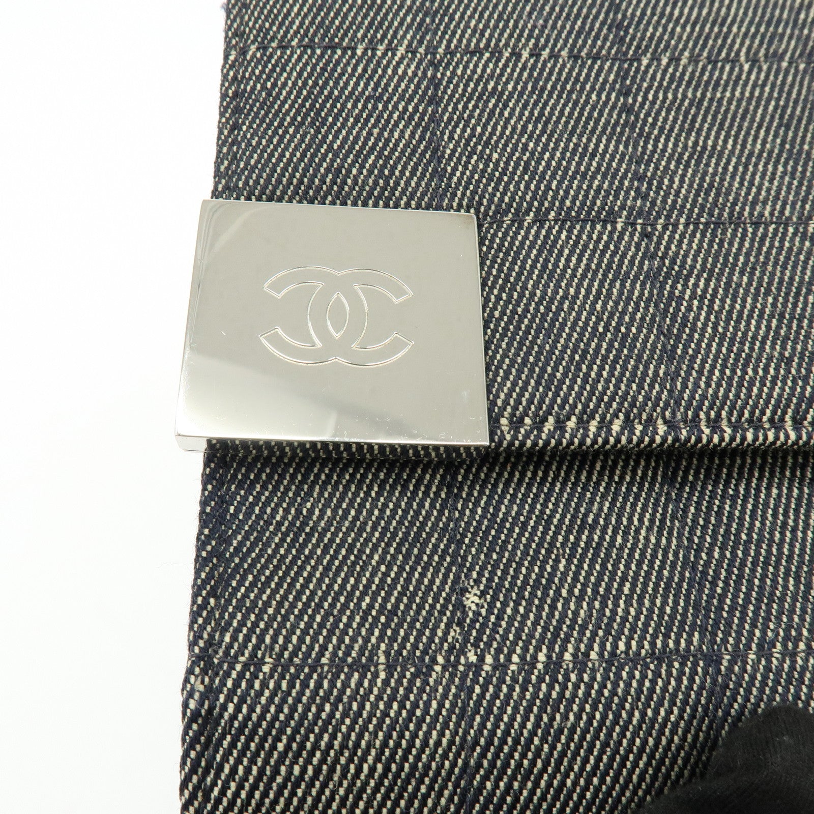 CHANEL Chocolate Bar COCO Mark Denim Clutch Bag Black