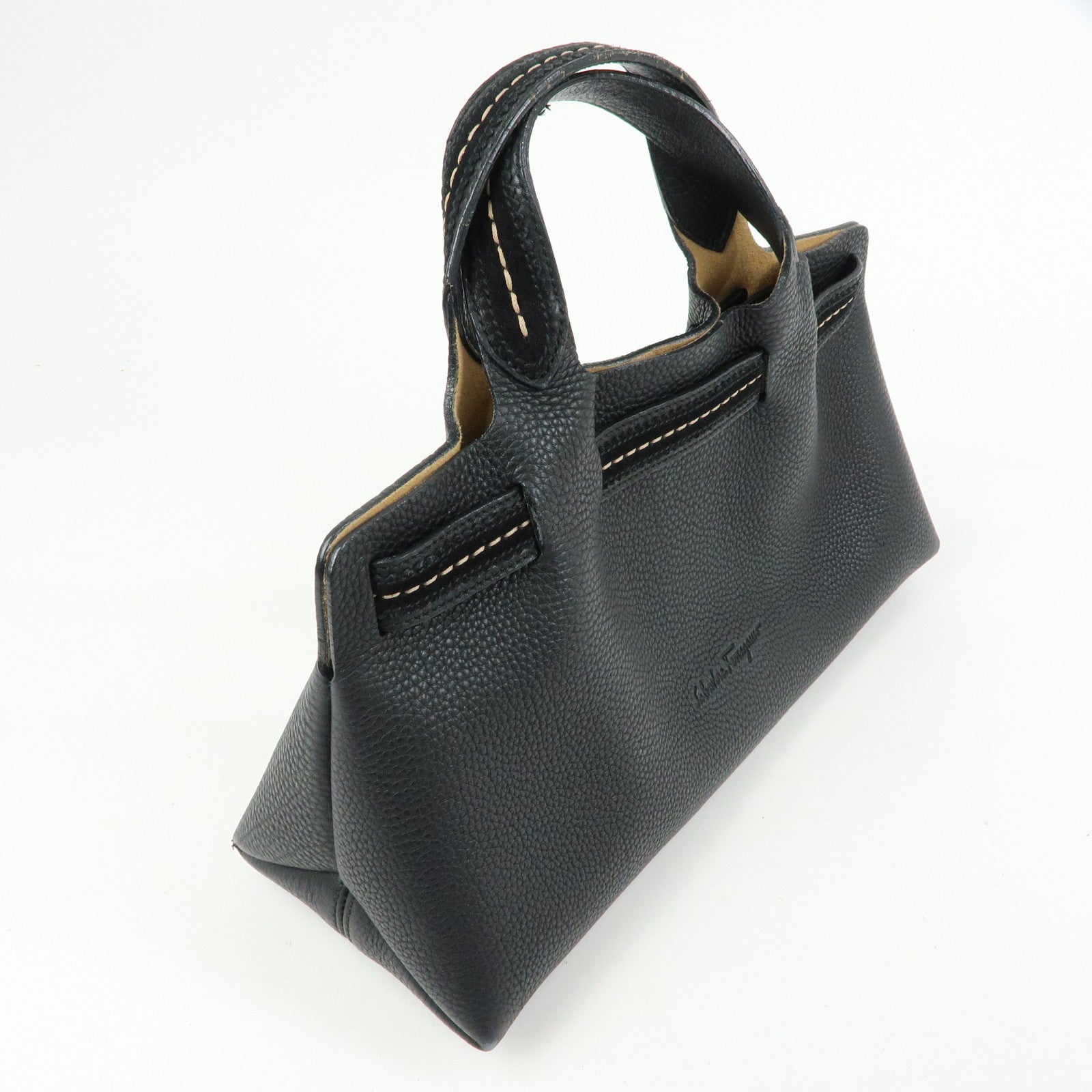 Ferragamo Leather 2Way Bag Tote Bag Hand Bag Black