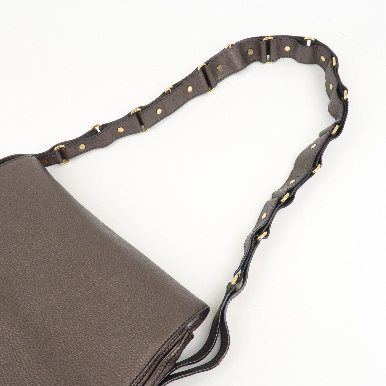 CELINE Leather Shoulder Bag Crossbody Bag Gray Gold HDW