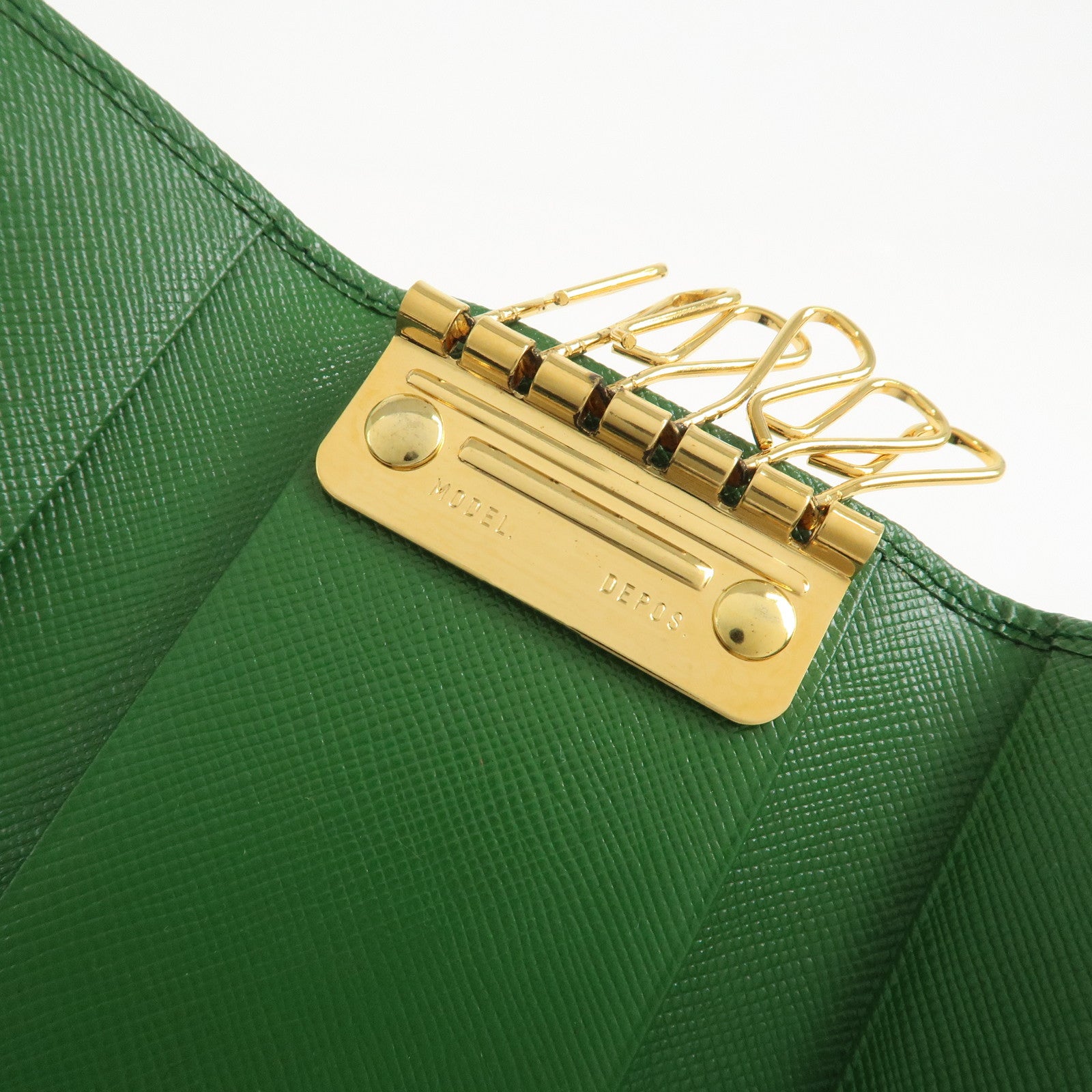 PRADA Logo Saffiano Leather 6 Rings Key Case Green 1M0222