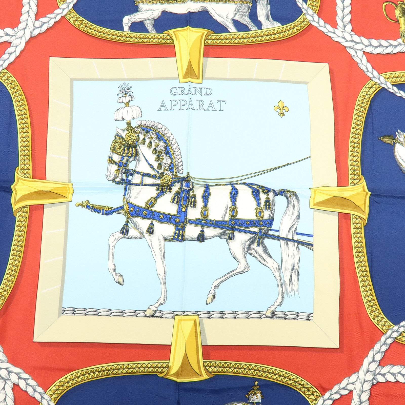 HERMES Carre 90 Silk 100% Scarf GRAND APPARAT Navy Multi Color