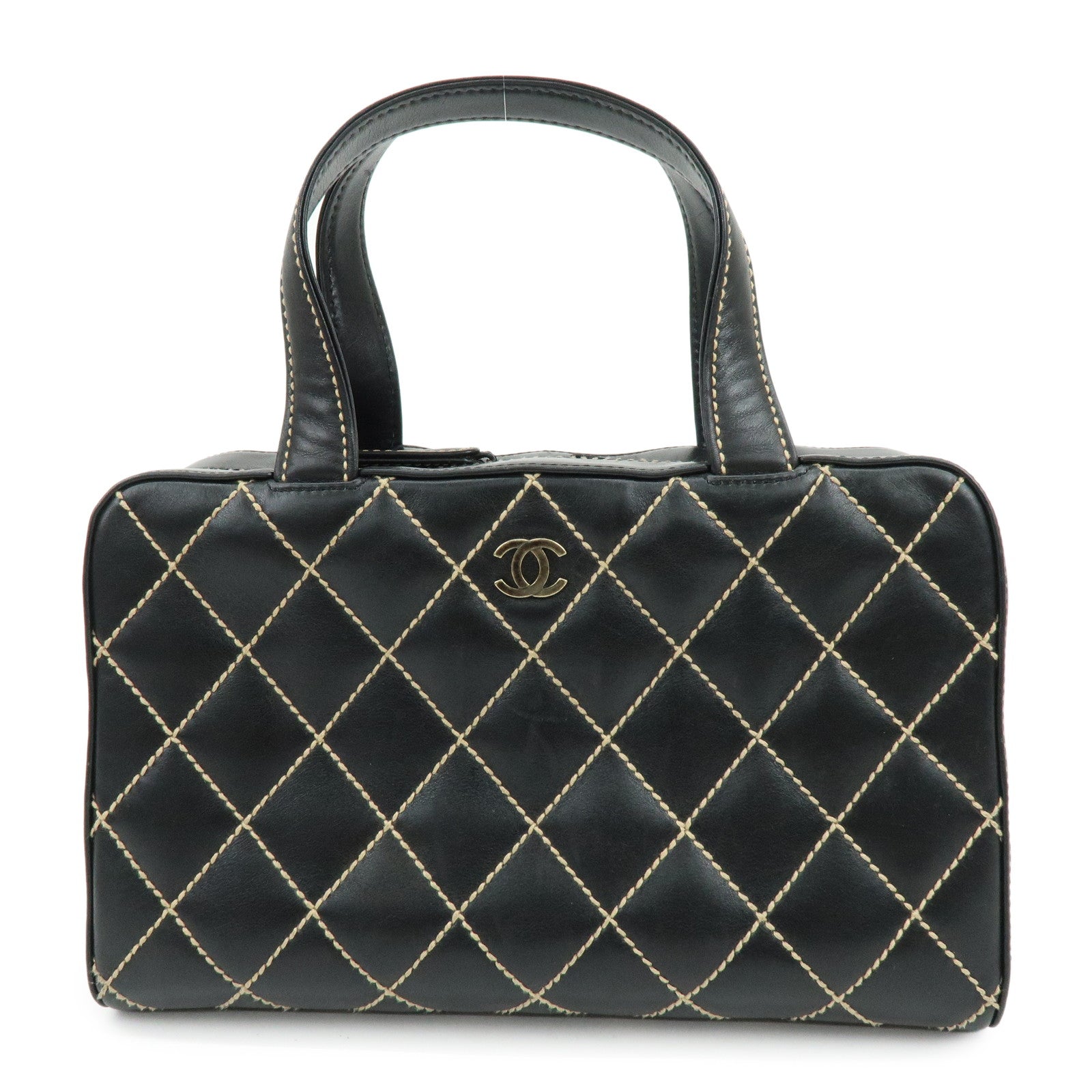 CHANEL Wild Stitch COCO Mark Calf Leather Hand Bag Tote Bag Black