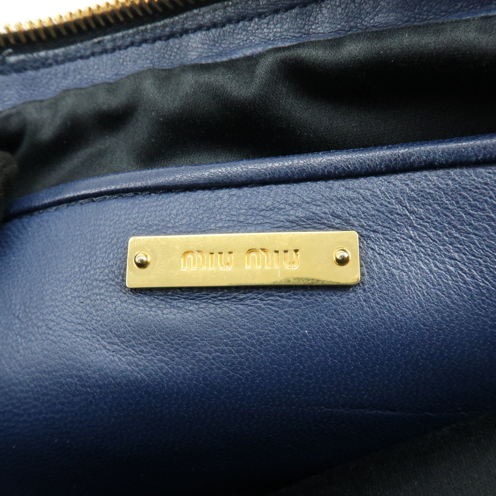 MIU MIU Matelasse Leather Gathered Shoulder Bag Crossbody Bag Navy