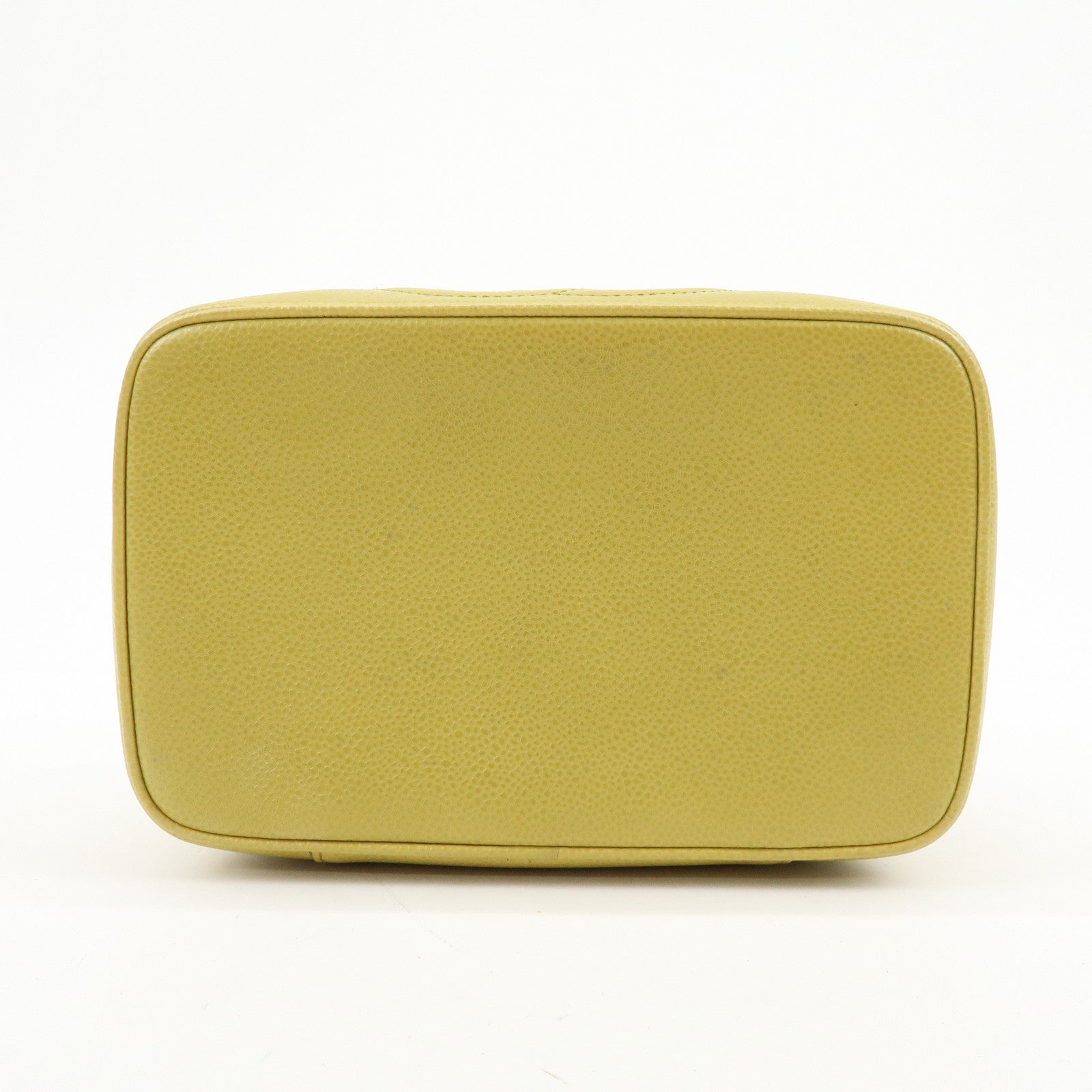 CHANEL Caviarskin Hand Bag Vanity Bag Cosmetic Pouch Lime Yellow