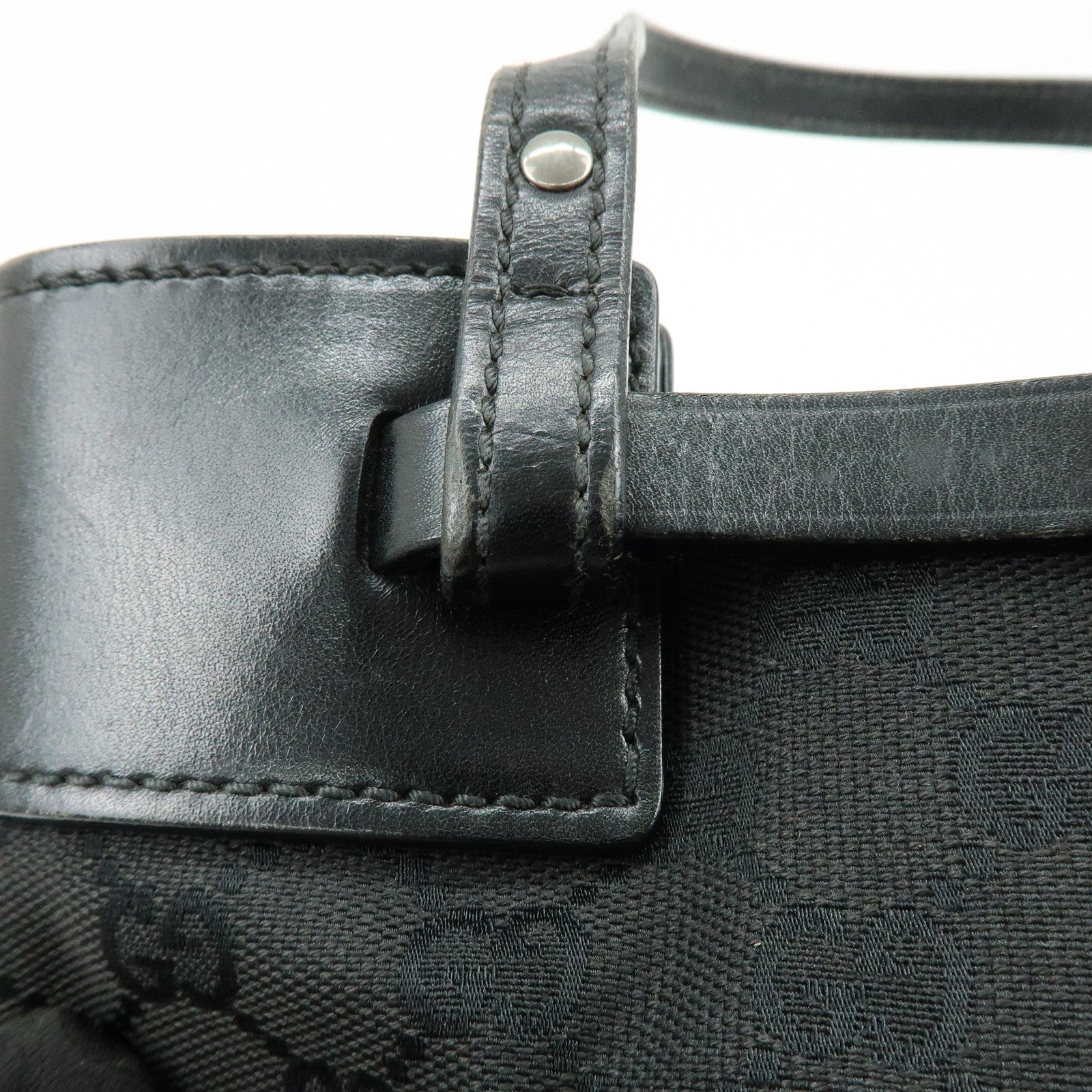 GUCCI GG Monogram Canvas Leather Tote Bag Hand Bag Black 107757