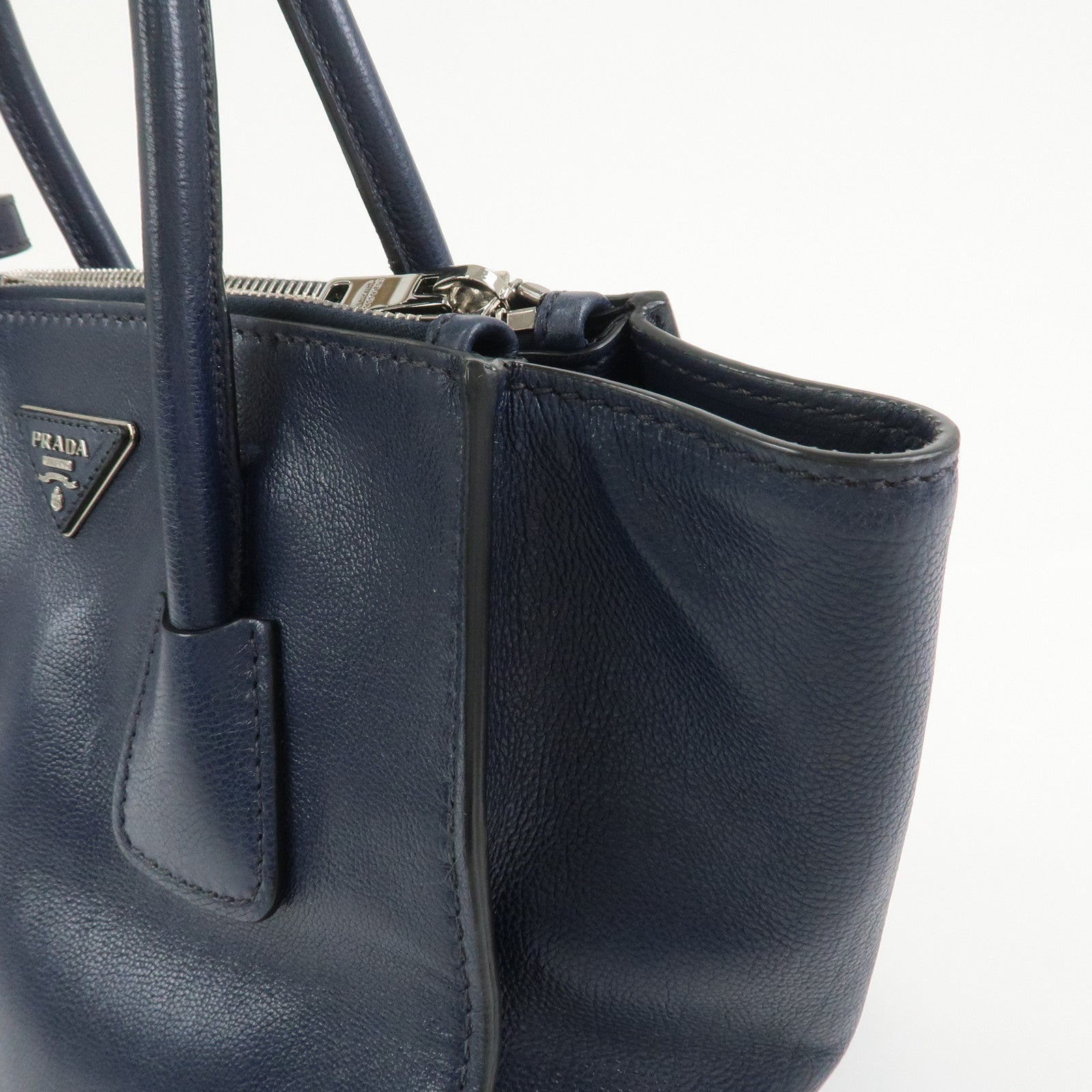 PRADA Triangle Logo 2 Way Bag Tote Bag Shoulder Bag Navy B2625M