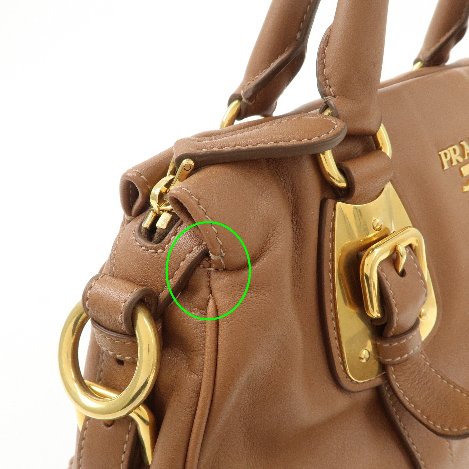 PRADA Leather 2Way Bag Hand Bag Shoulder Bag Brown BN2435 Used