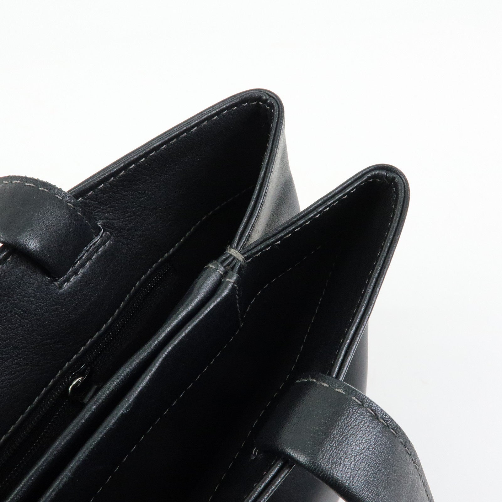 BVLGARI Leather Tote Bag Hand Bag Shoulder Bag Black