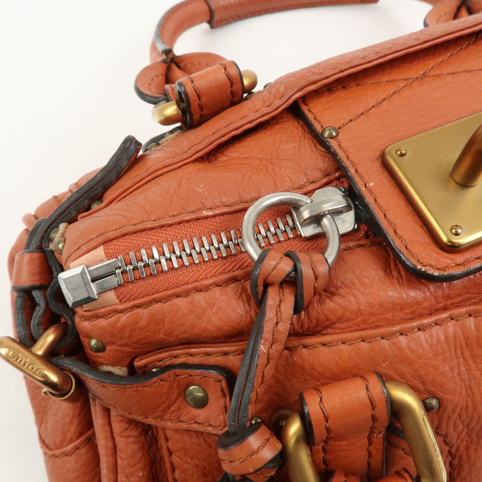 Chloe Paddington Leather Hand Bag Shoulder Bag Orange