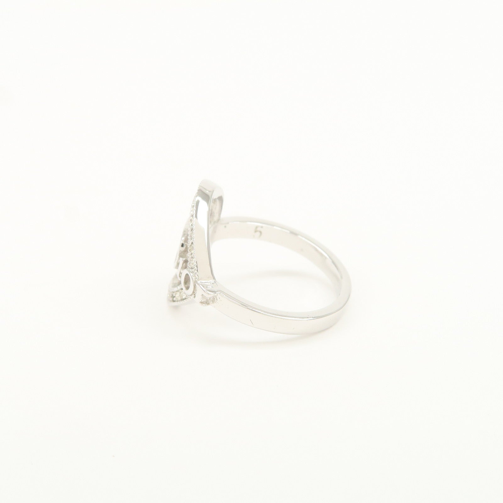 Christian Dior D Logo Heart Metal Ring Silver US 5