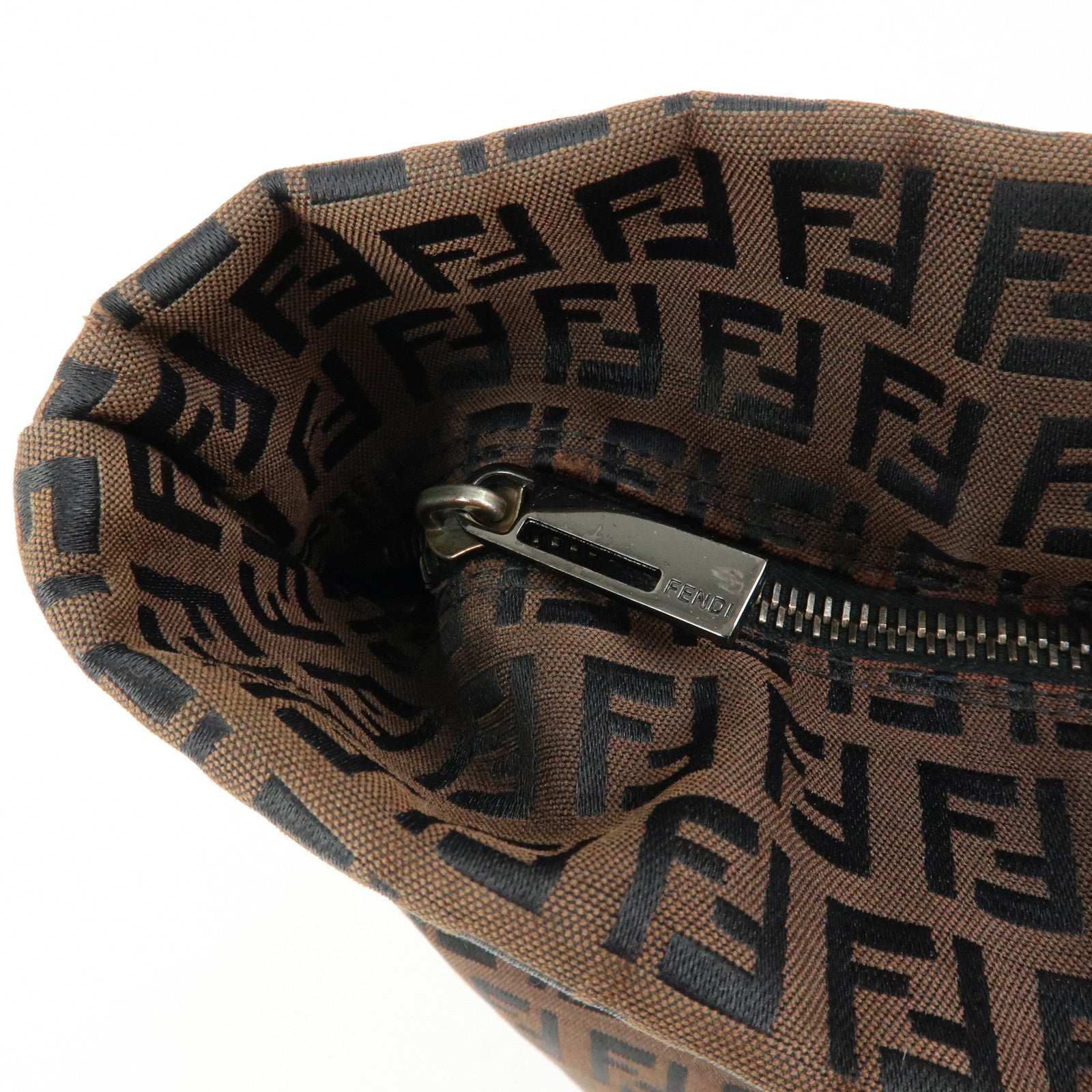 FENDI Zucchino Canvas Leather Tote Bag Shoulder Bag Brown 8BH025