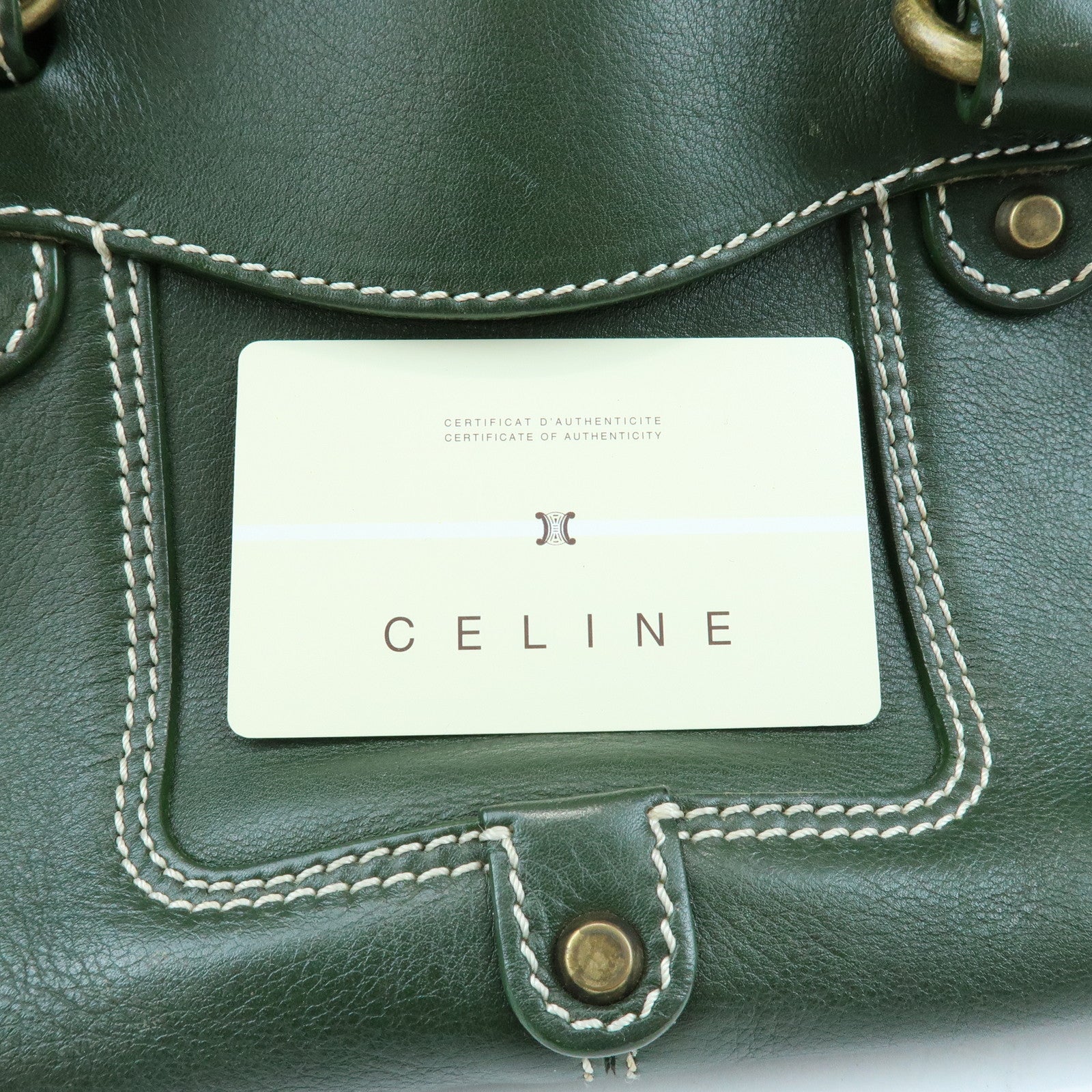 CELINE Boogie Bag Leather Hand Bag Tote Bag Dark Green