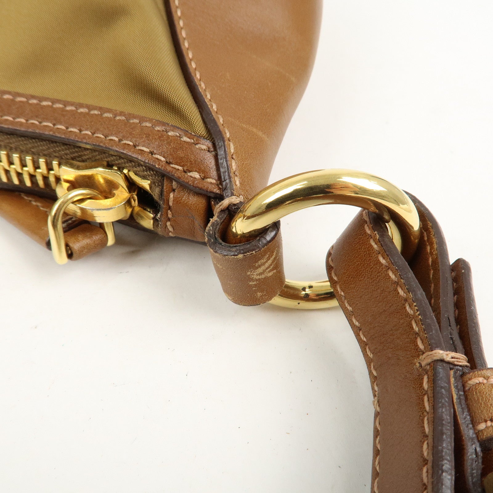 PRADA Triangle Logo Nylon Leather Shoulder Bag Brown BR3043