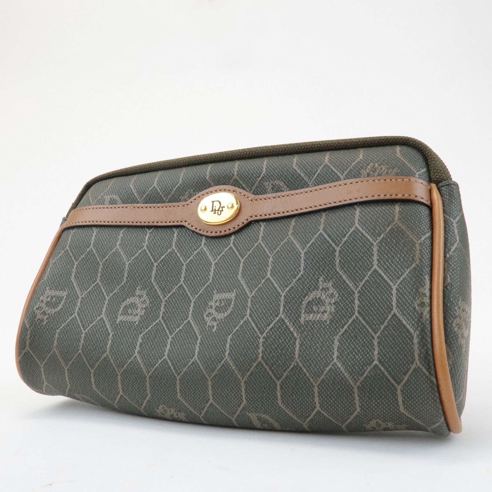 Chiristian Dior Honeycomb PVC Leather Pouch Brown