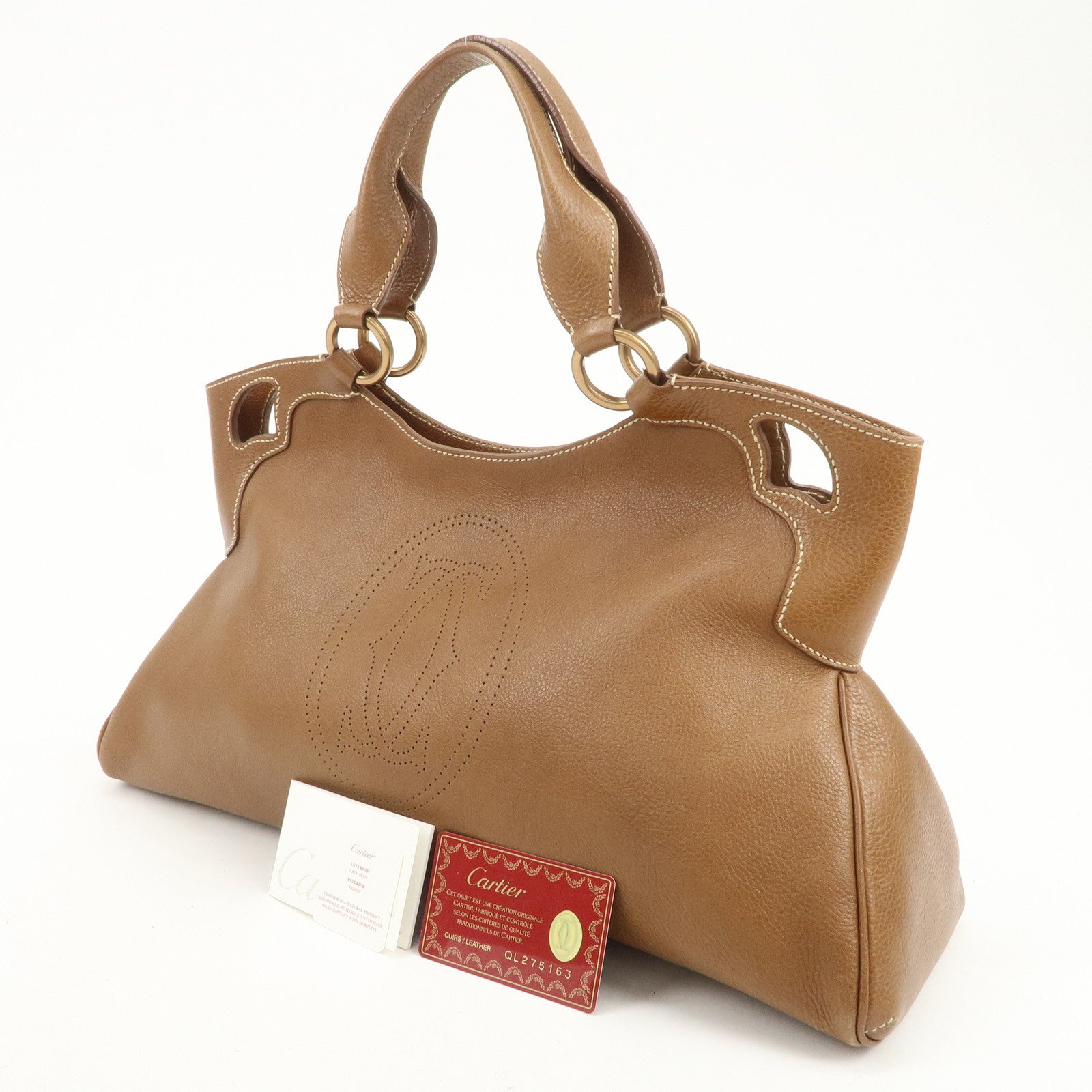 Cartier Must Line Marcello Leather Hand Bag Tote Bag Brown