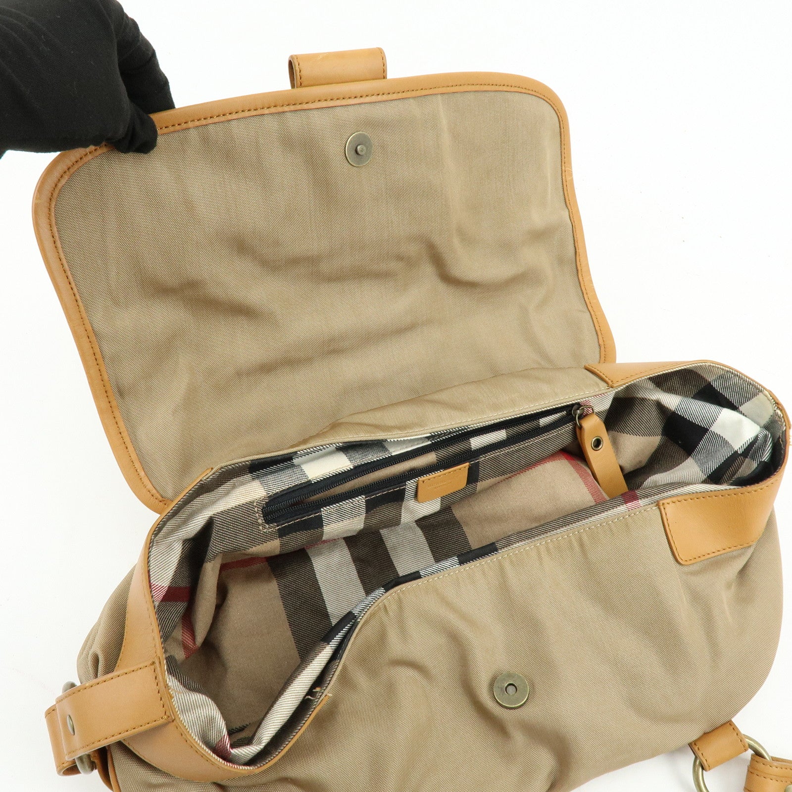 BURBERRY Canvas Leather Shoulder Bag Beige Light Brown