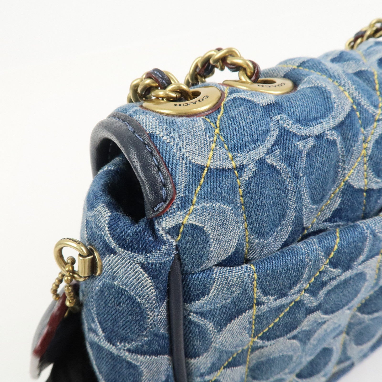 COACH Denim Leather Chain Shoulder Bag Crossbody Bag Hand Bag Blue