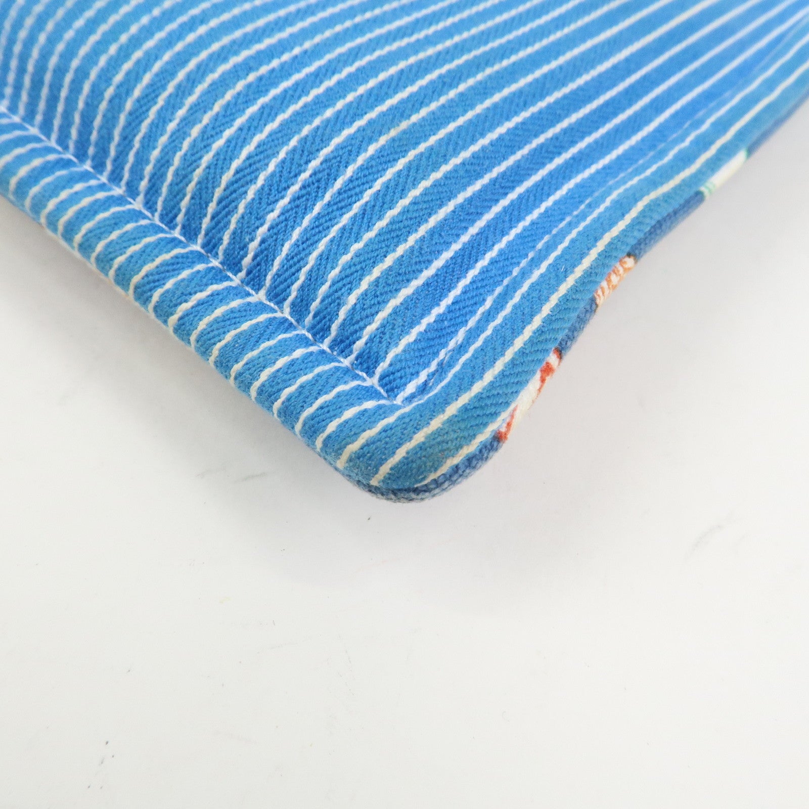 HERMES Cotton Western Motif Pouch Cosmetic Pouch Blue Multicolor