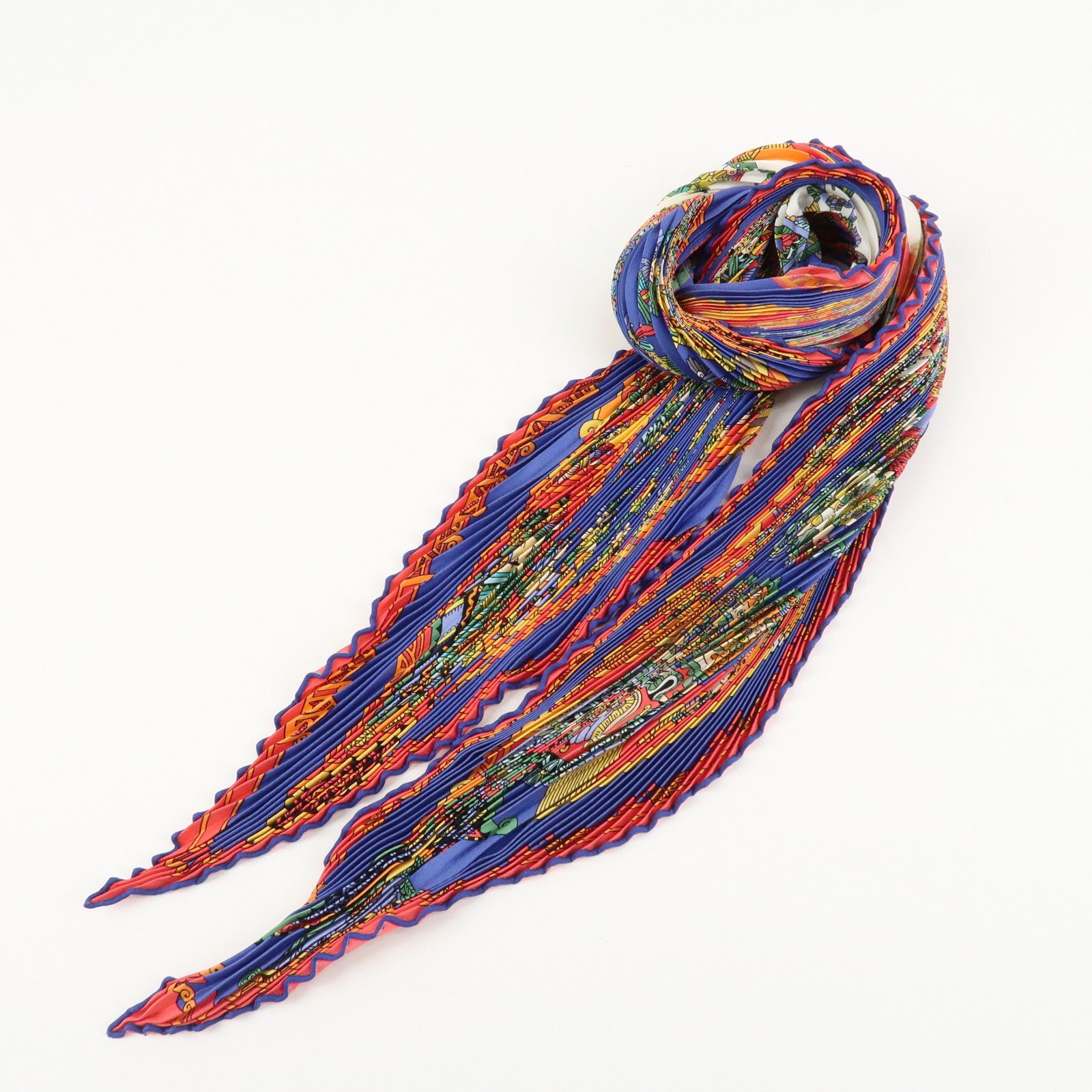 HERMES Pleats Carre Silk 100% Scarf Feria De Sevilla Black Yellow Used