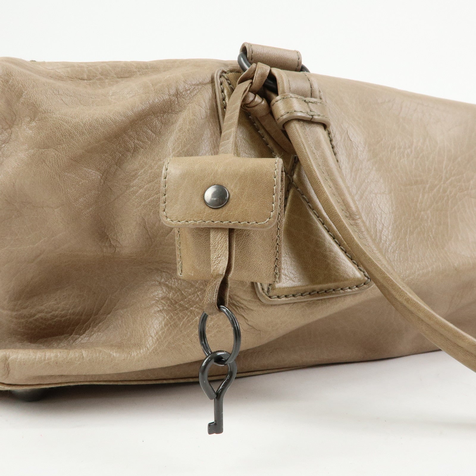 BOTTEGA VENETA Canvas Leather Boston Bag Hand Bag Beige 145119