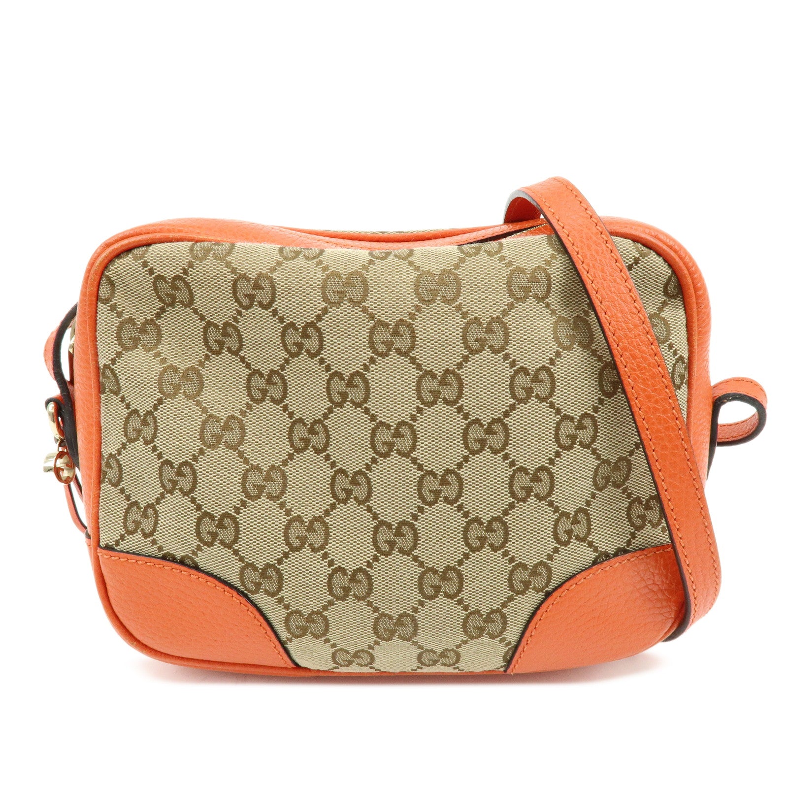 GUCCI GG Canvas Leather Shoulder Bag Beige Orange 449413