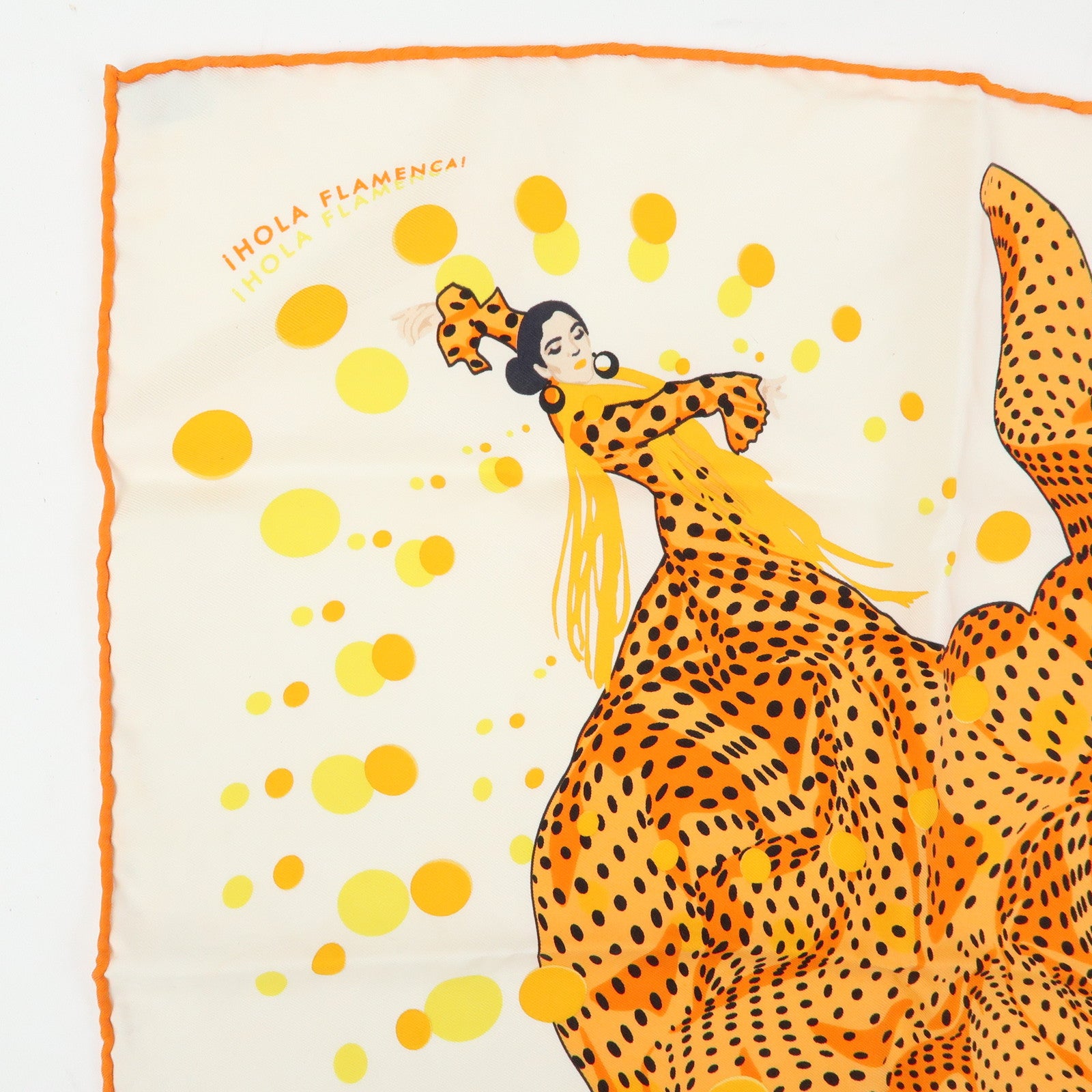 HERMES Carre 45 Silk 100% Scarf iHOLA FLAMENCA! Orange White