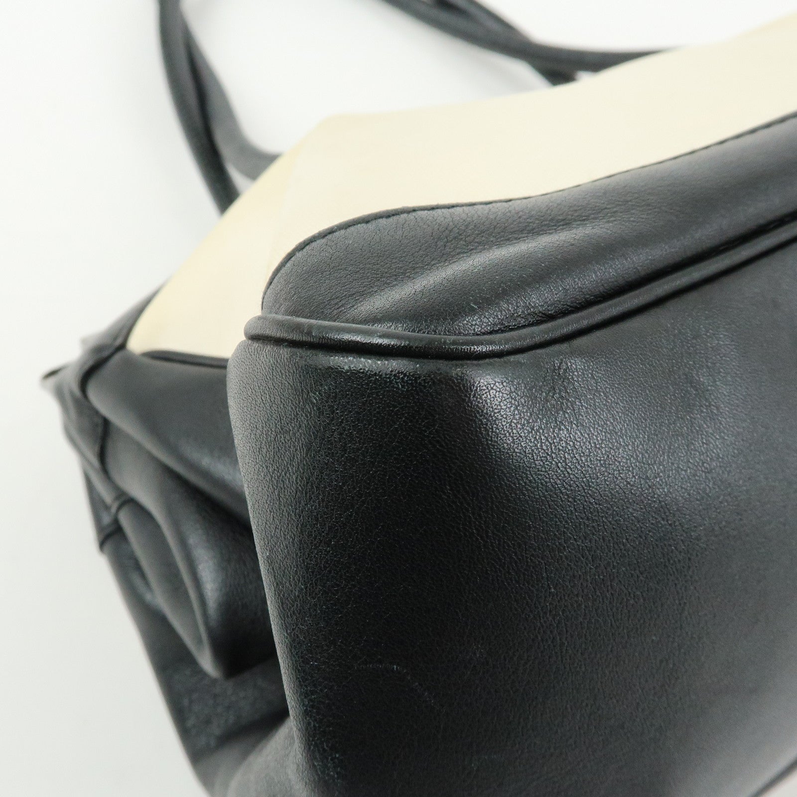 GUCCI Canvas Leather Hand Bag Ivory Black 92726