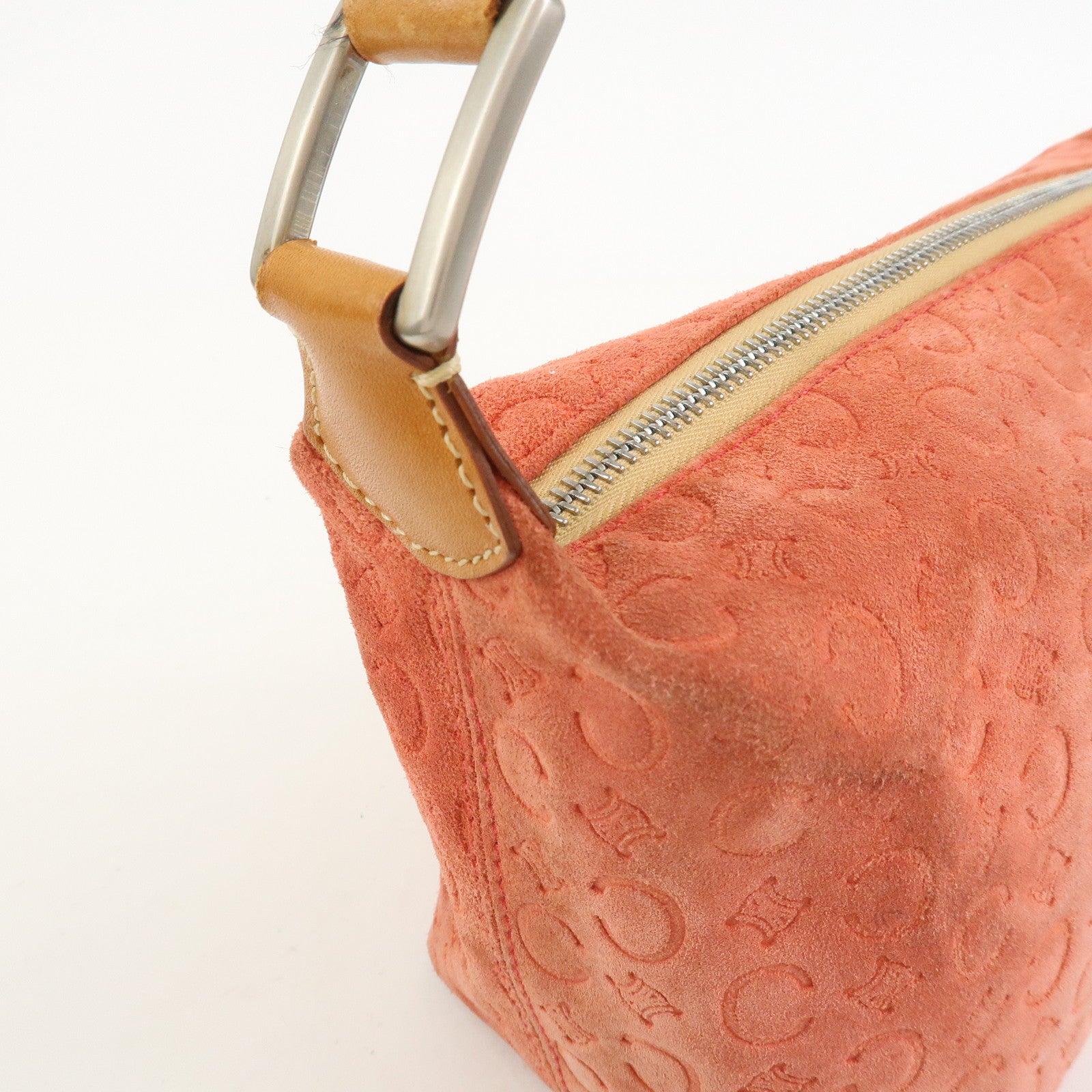 CELINE C Macadam Suede Shoulder Bag Hand Bag Red