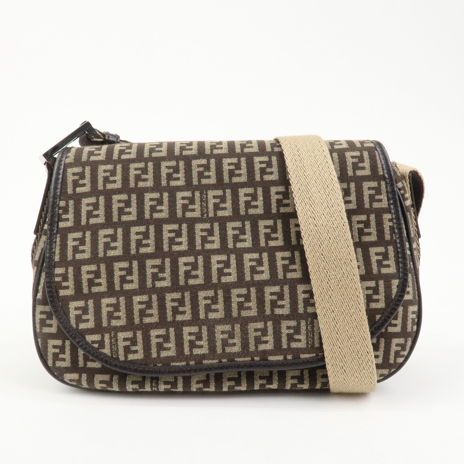 FENDI Zucchino Canvas Leather Shoulder Bag Crossbody Bag 8BR320