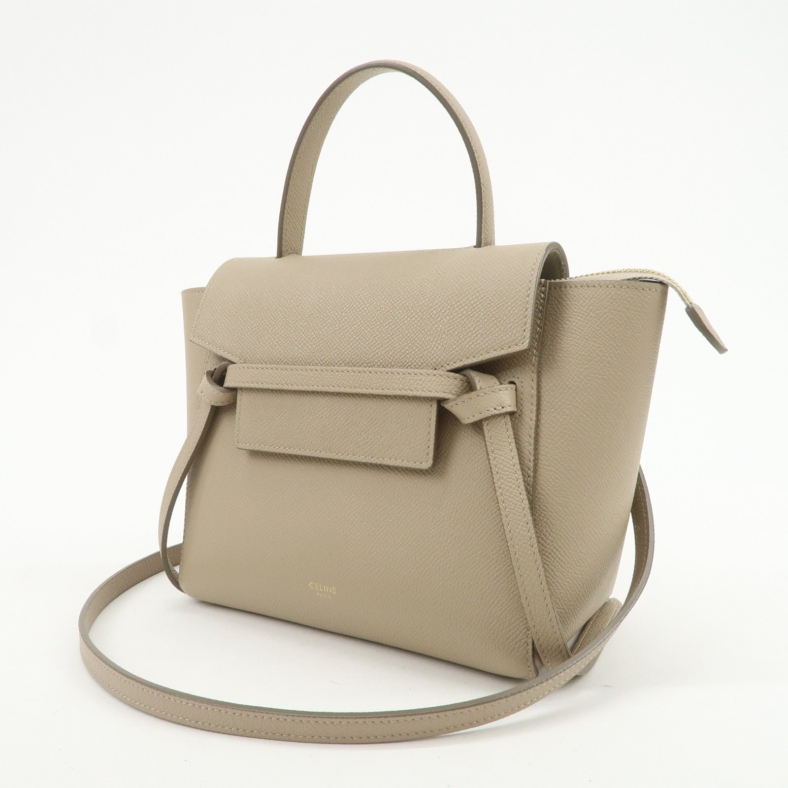 CELINE Belt Bag Leather Nano 2WAY Hand Bag Shoulder Bag Beige