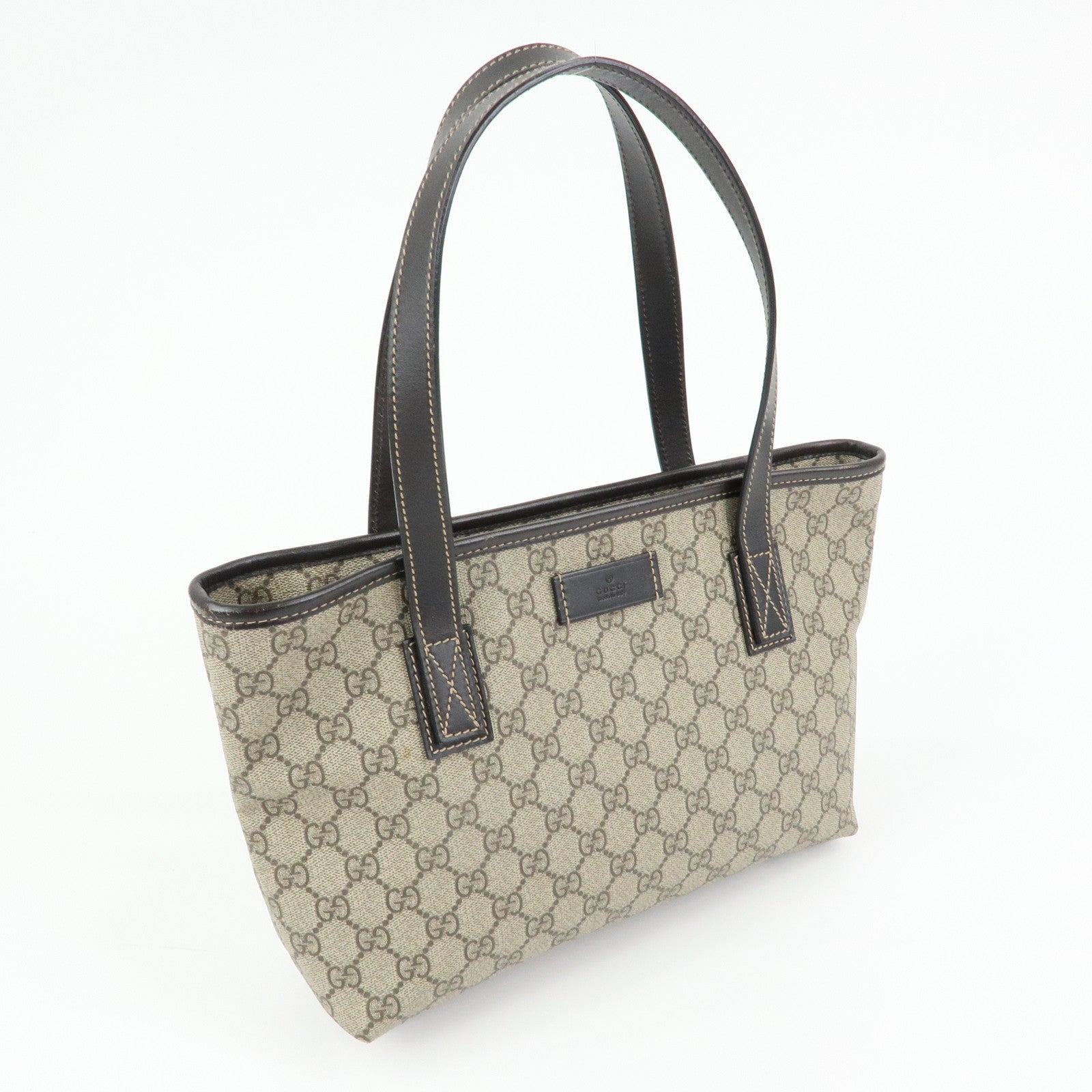 GUCCI GG Supreme Leather Tote Bag Shoulder Bag Beige Brown 211138