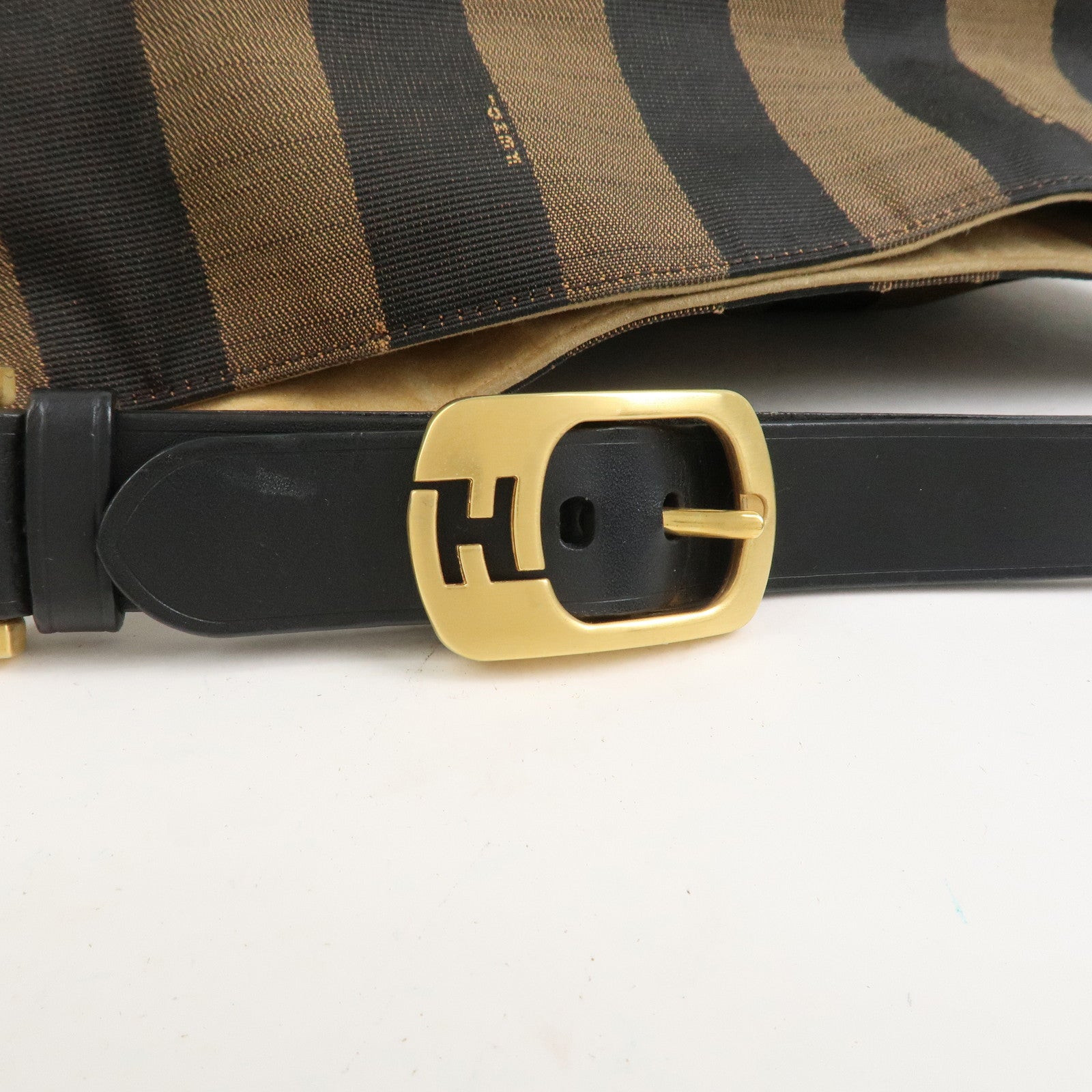 FENDI Pequin Canvas Leather Shoulder Bag Hand Bag Brown 8BR653