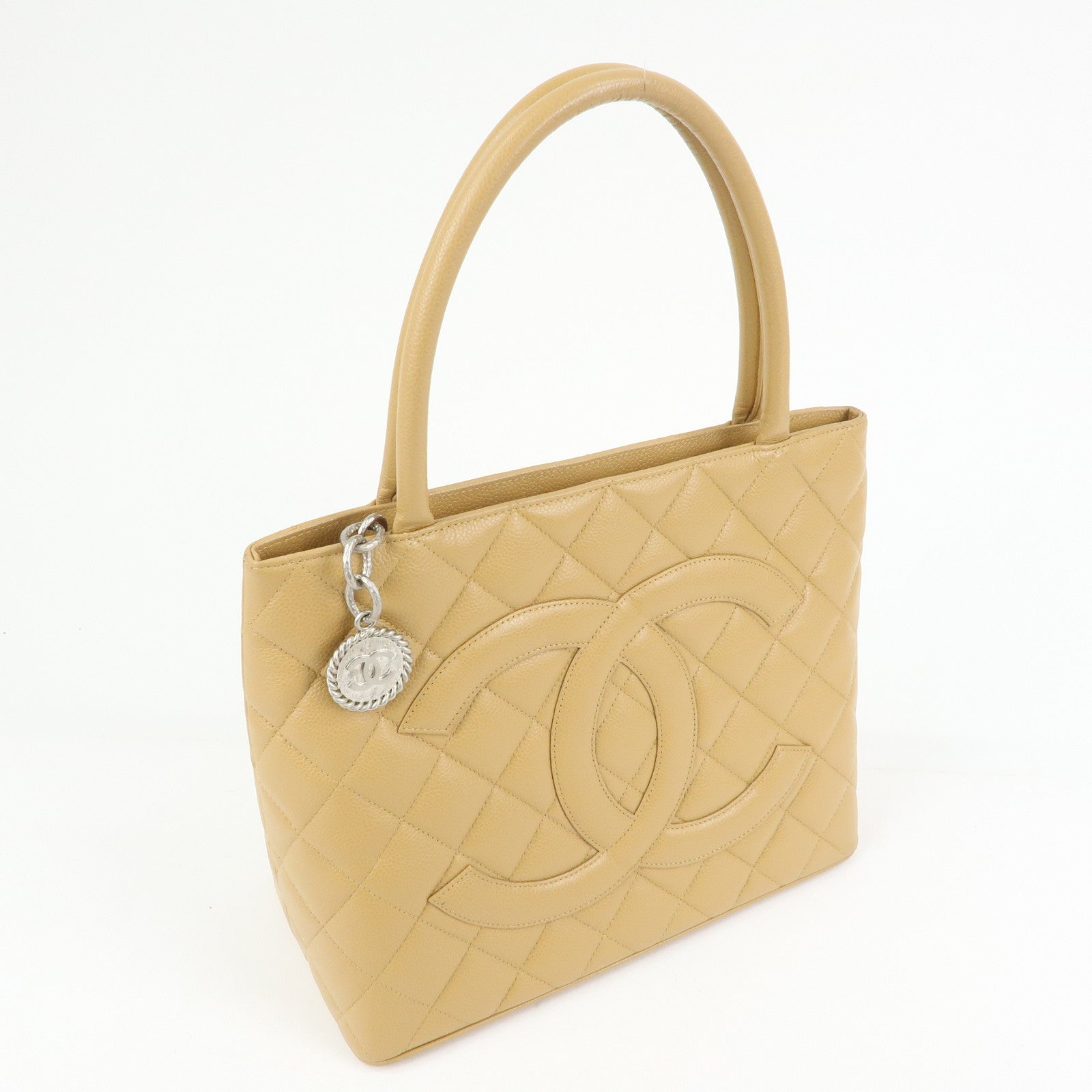 CHANEL Matelasse COCO Mark Medallion Tote Bag Hand Bag Beige A01804