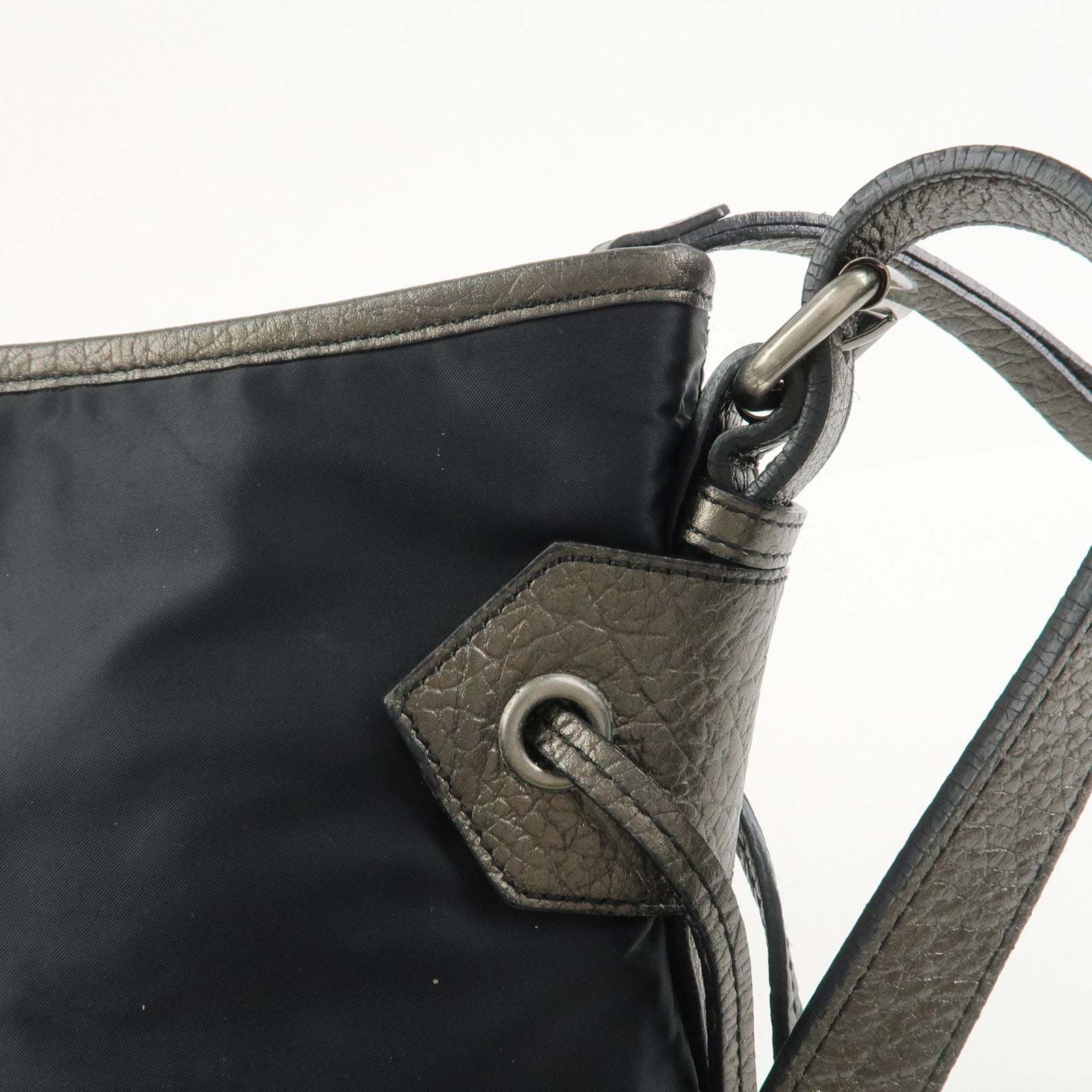 BURBERRY Nylon Leather Shoulder Crossbody Bag Black Metallic Gray