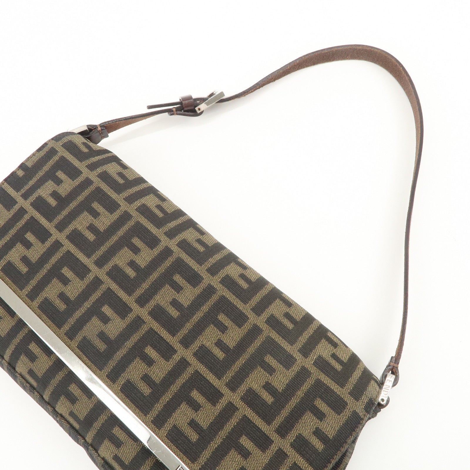 FENDI Zucca Canvas Leather Shoulder Bag Hand Bag Brown 26640