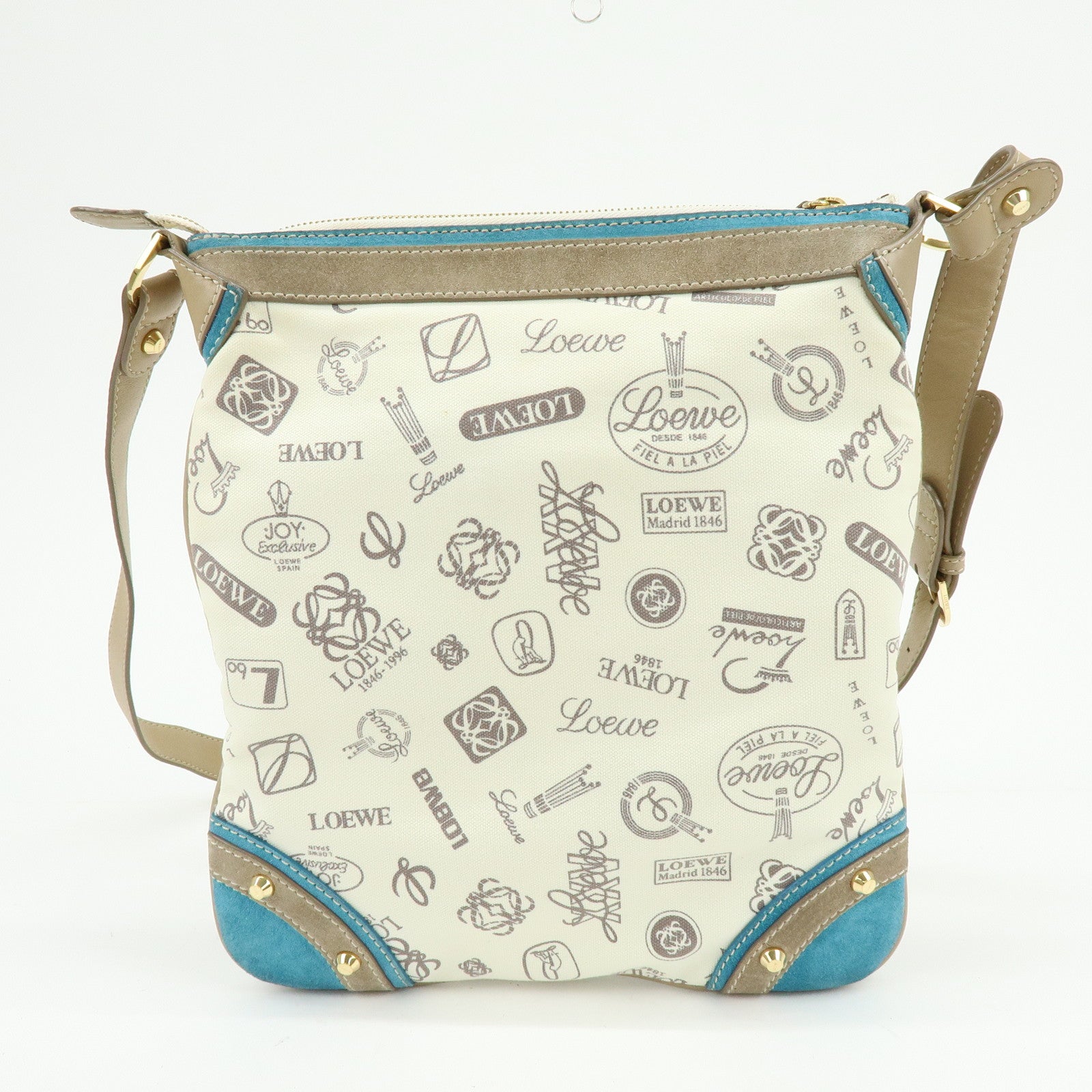 LOEWE Anagram Canvas Suede Leather Shoulder Bag 160th Beige Blue
