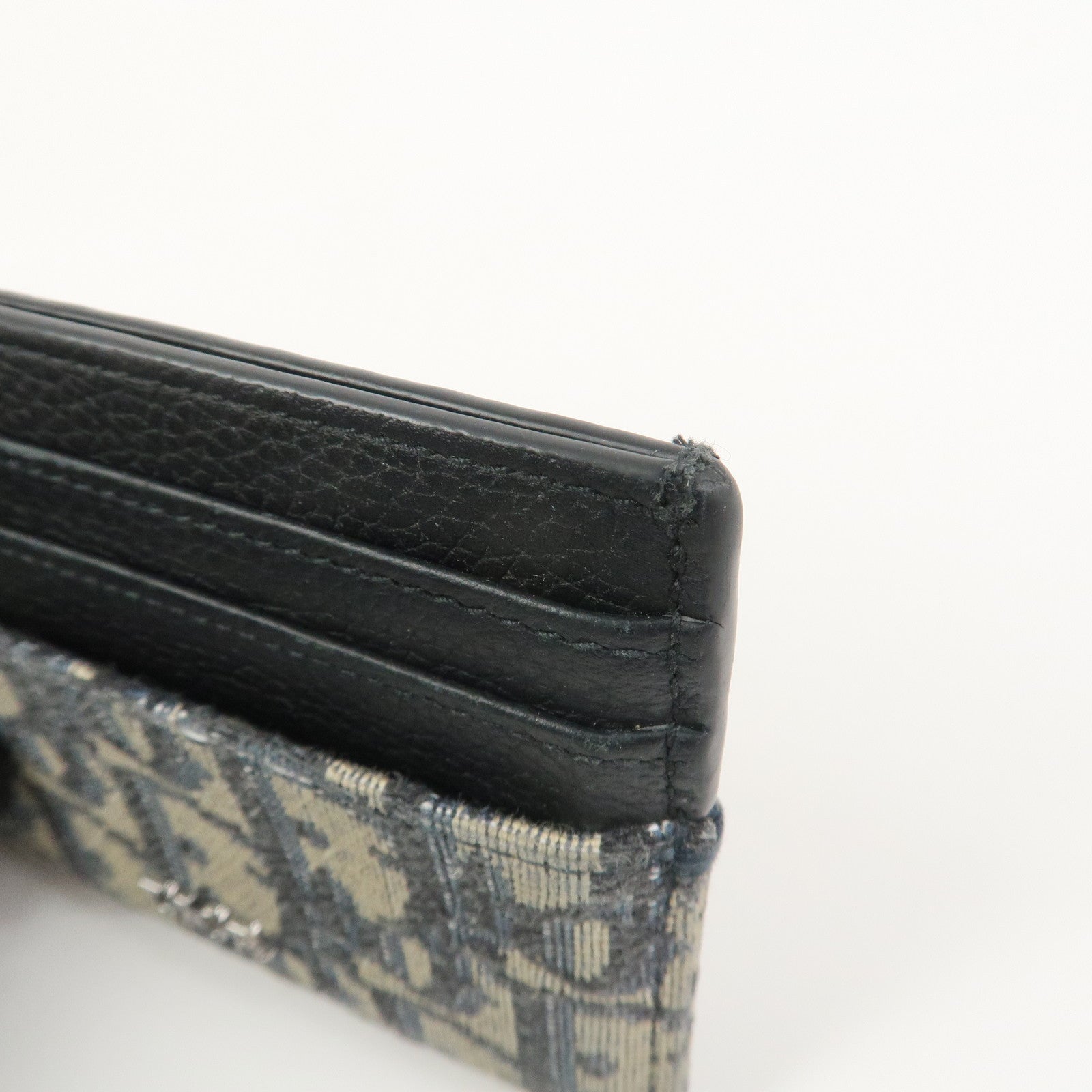 Christian Dior Trotter Jacguard Canvas Leather Card Case Navy