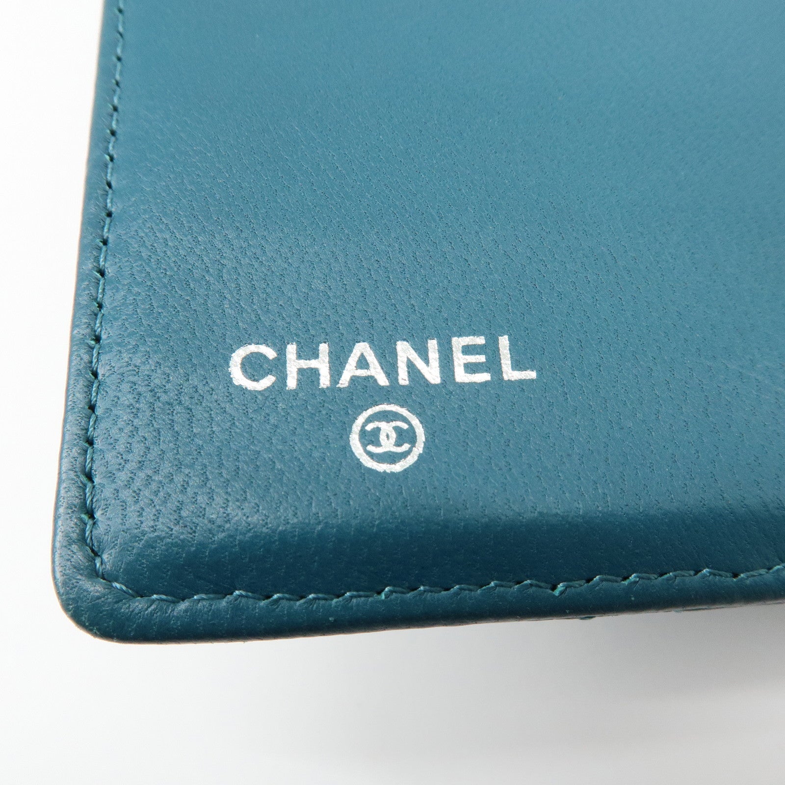 CHANEL COCO Mark Matelasse Lamb Skin Bi-fold Flap Long Wallet Blue