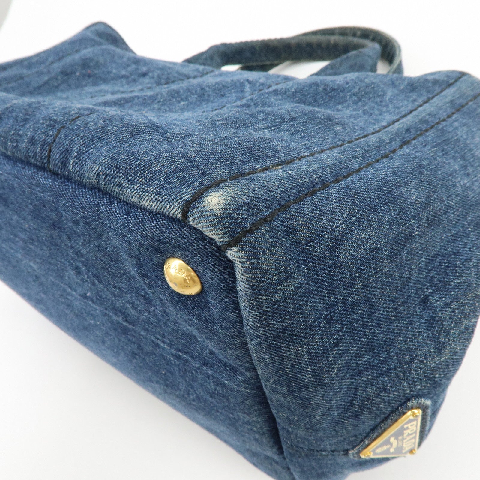 PRADA Logo Canapa Denim Large Tote Bag Hand Bag Blue B1872B