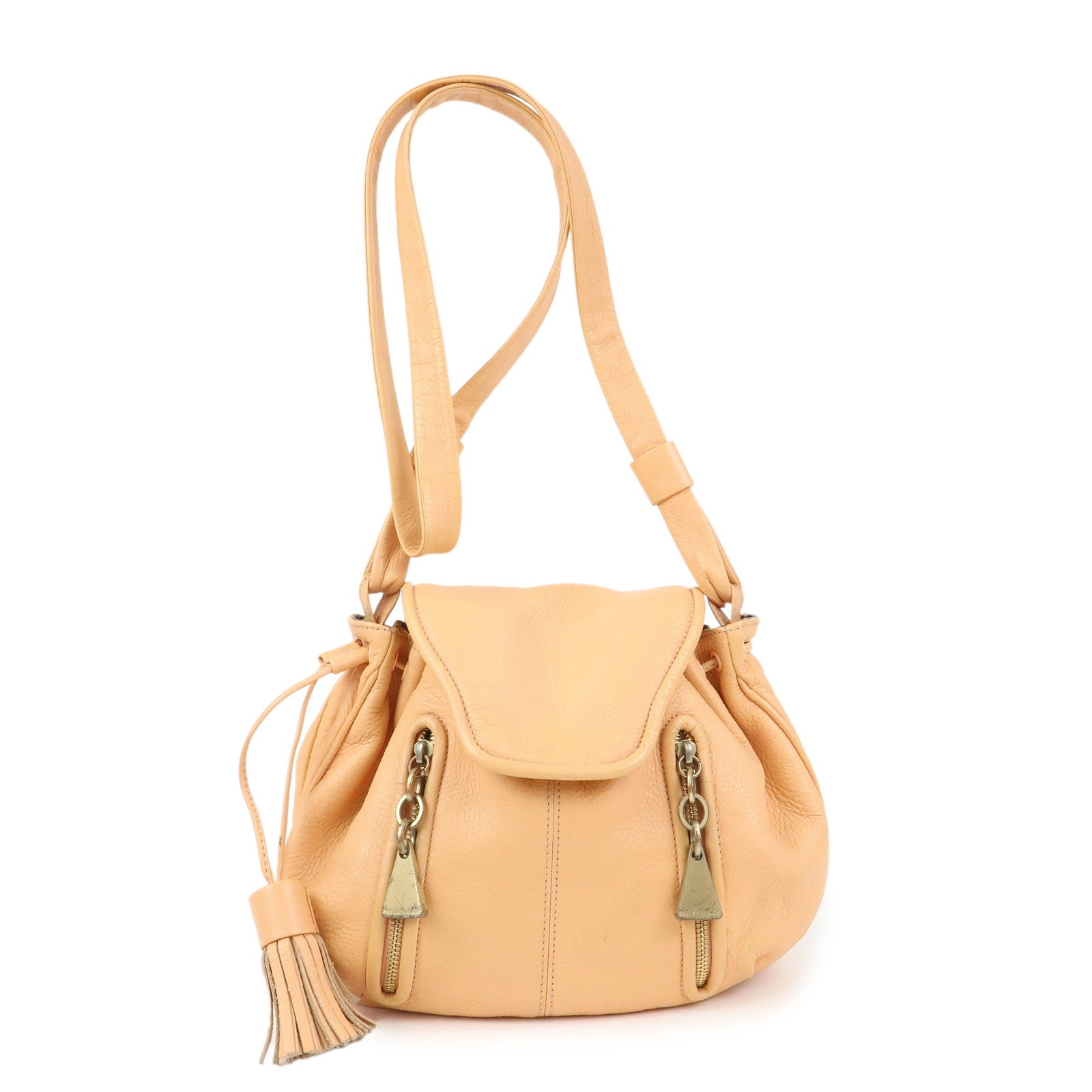 Chloe See by Chloe Leather Shoulder Bag Crossbody Bag Orange Beige