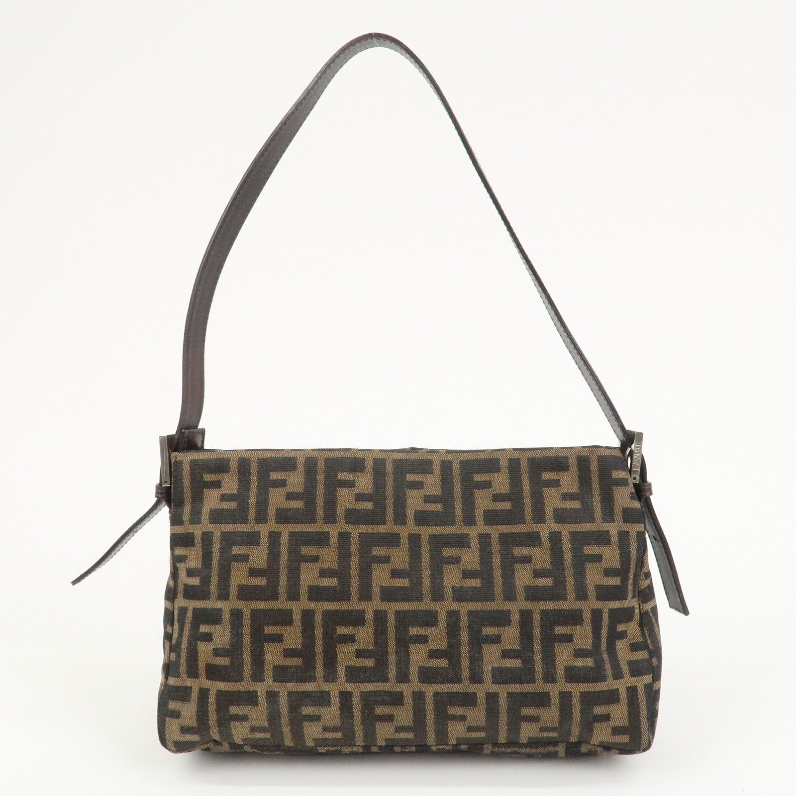 FENDI Zucca Canvas Leather Shoulder Bag Brown Black 26566