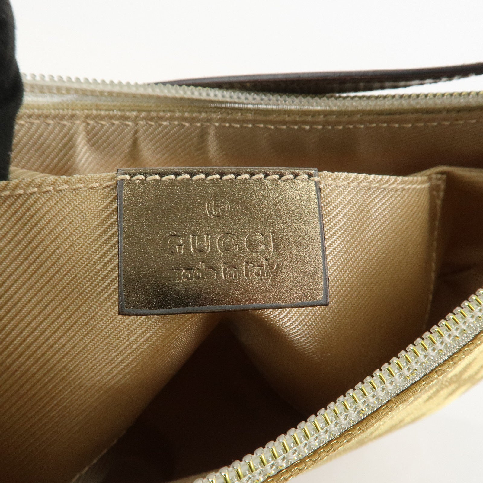 GUCCI GG Canvas Leather Shoulder Bag Hand Bag Gold 005・0813